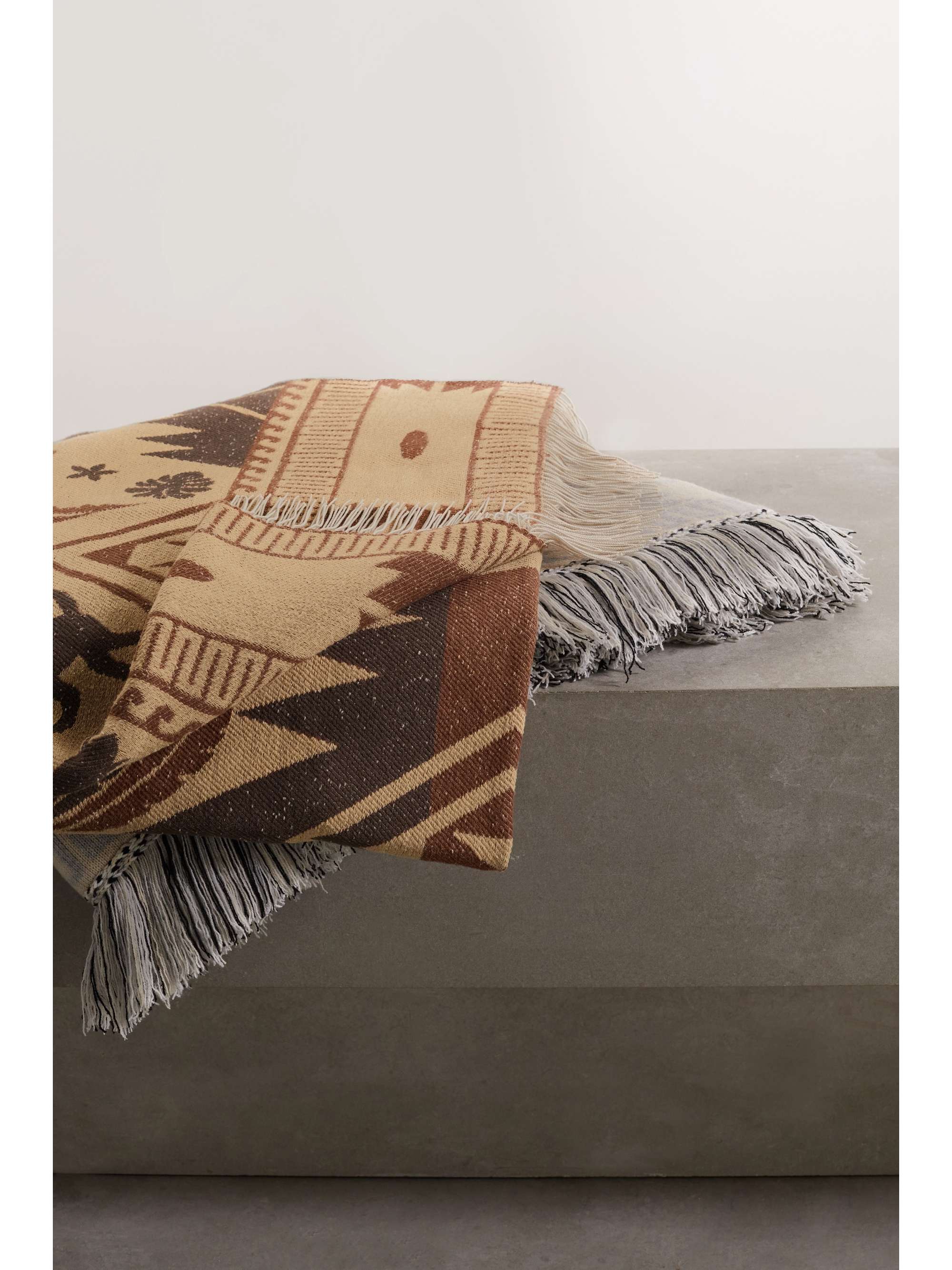 ALANUI Explosion Nature fringed cotton-blend jacquard blanket