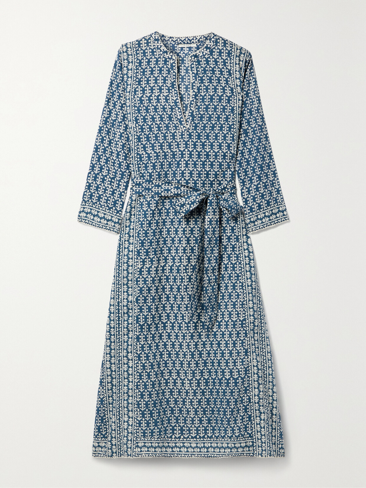 DÔEN - + Net Sustain Sadira Belted Floral-print Organic Cotton-voile Midi Dress - Blue