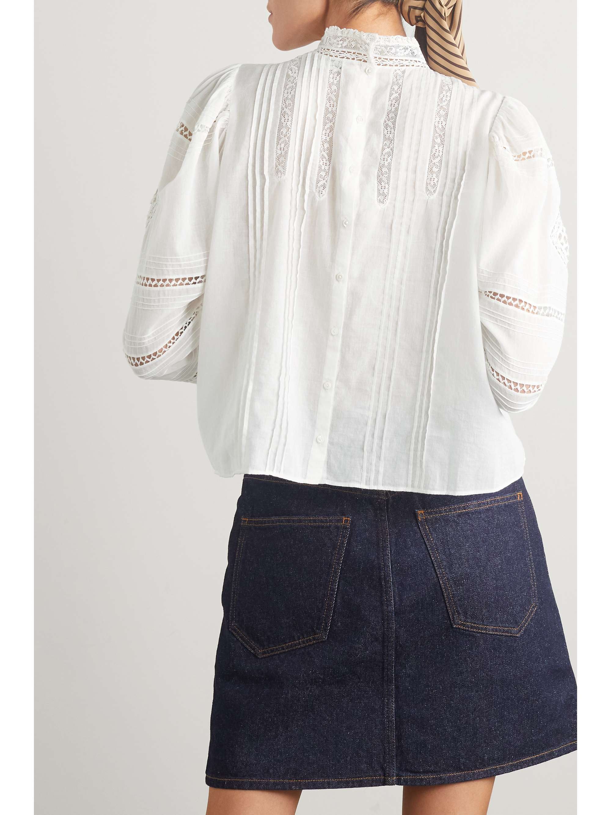 DÔEN Amaya crochet-trimmed pintucked organic cotton-voile blouse