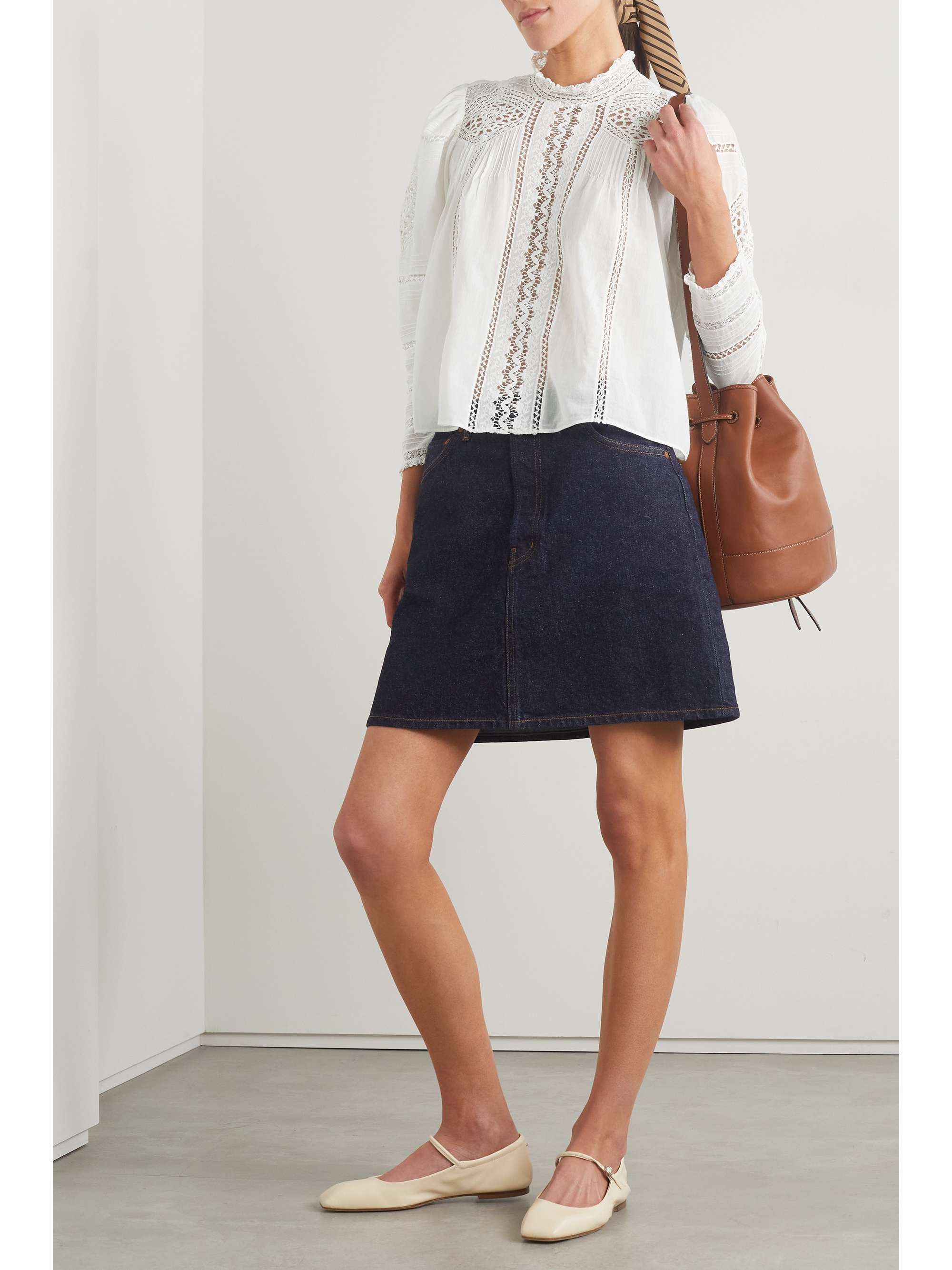 DÔEN Amaya crochet-trimmed pintucked organic cotton-voile blouse