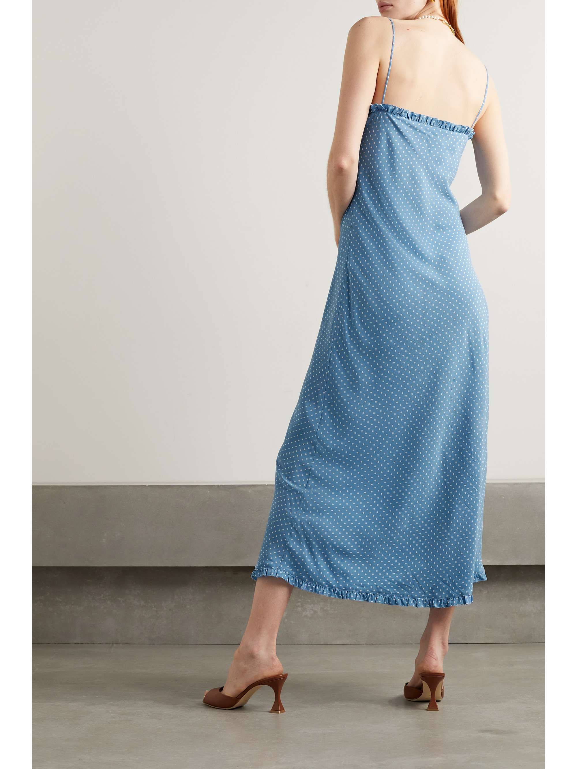DÔEN Calsi ruffled polka-dot silk midi dress