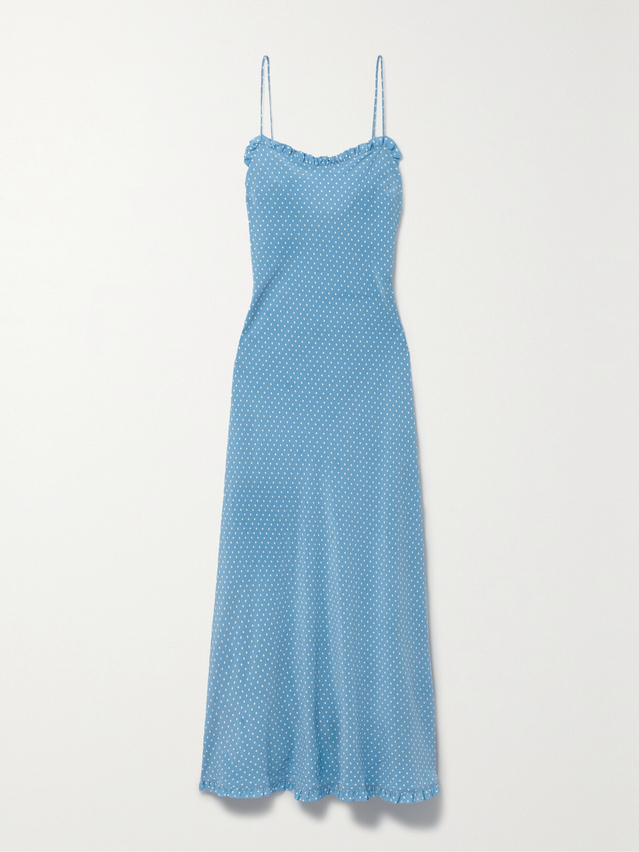 DÔEN - Calsi Ruffled Polka-dot Silk Midi Dress - Blue