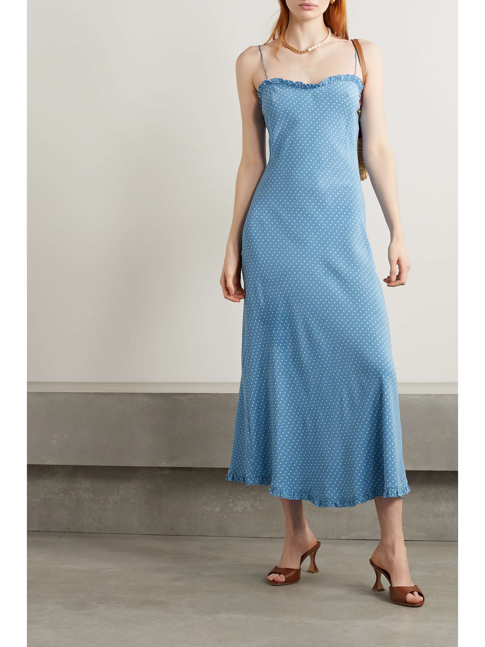 DÔEN Calsi ruffled polka-dot silk midi dress