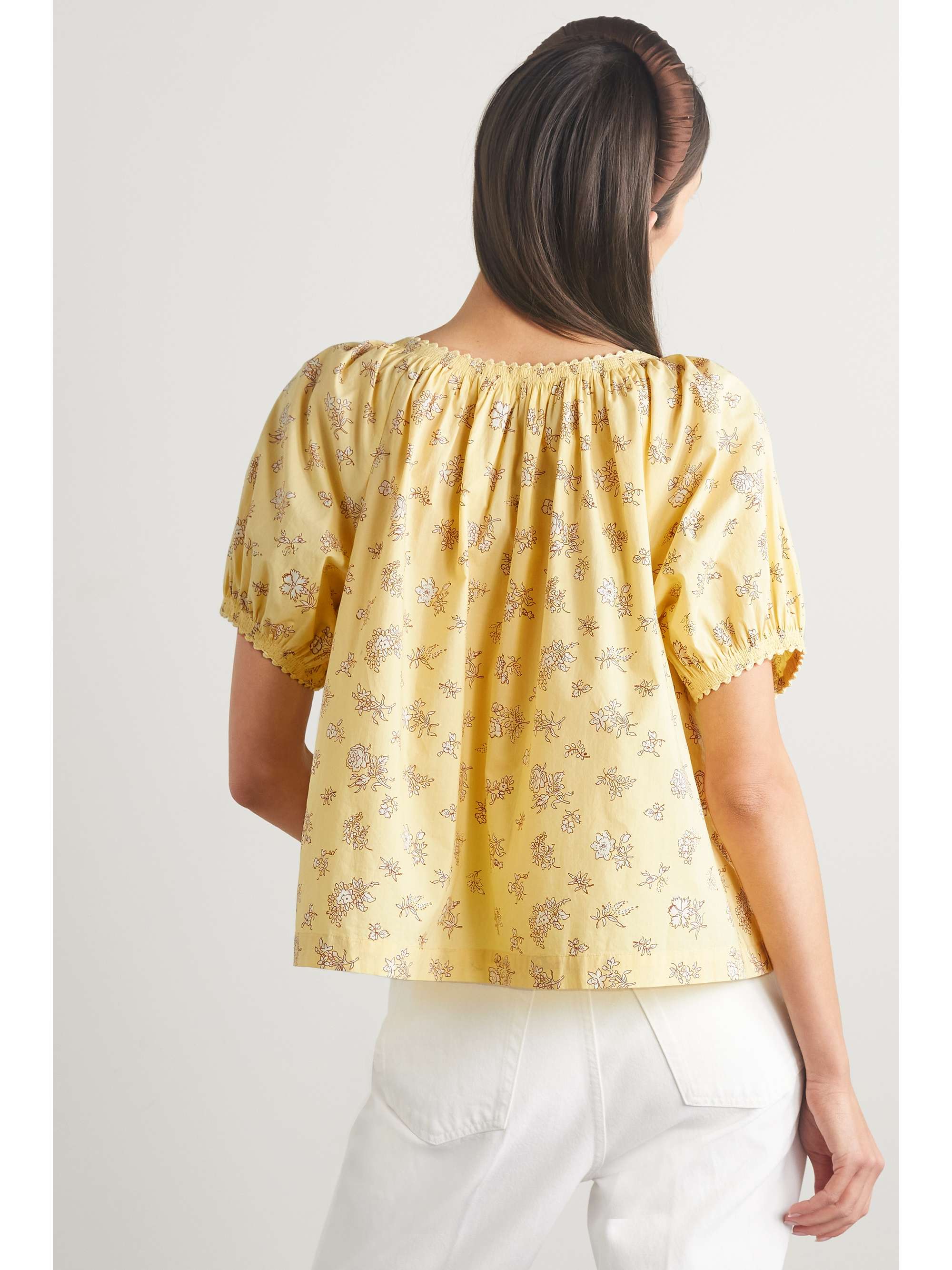 DÔEN Tennessee picot-trimmed floral-print organic cotton-poplin blouse