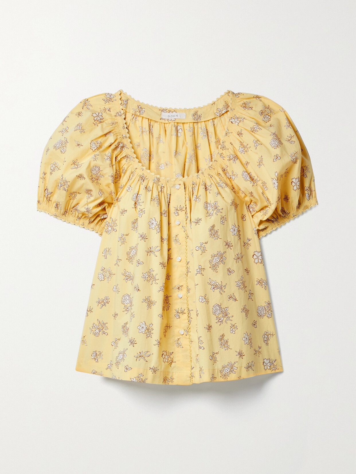 DÔEN - + Net Sustain Tennessee Picot-trimmed Floral-print Organic Cotton-poplin Blouse - Yellow