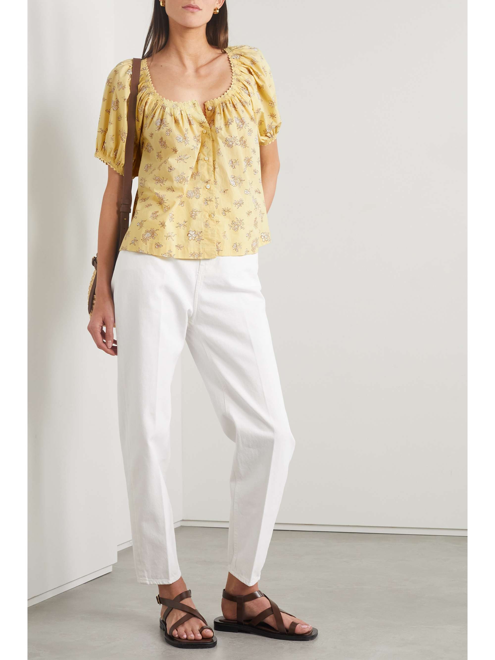 DÔEN Tennessee picot-trimmed floral-print organic cotton-poplin blouse