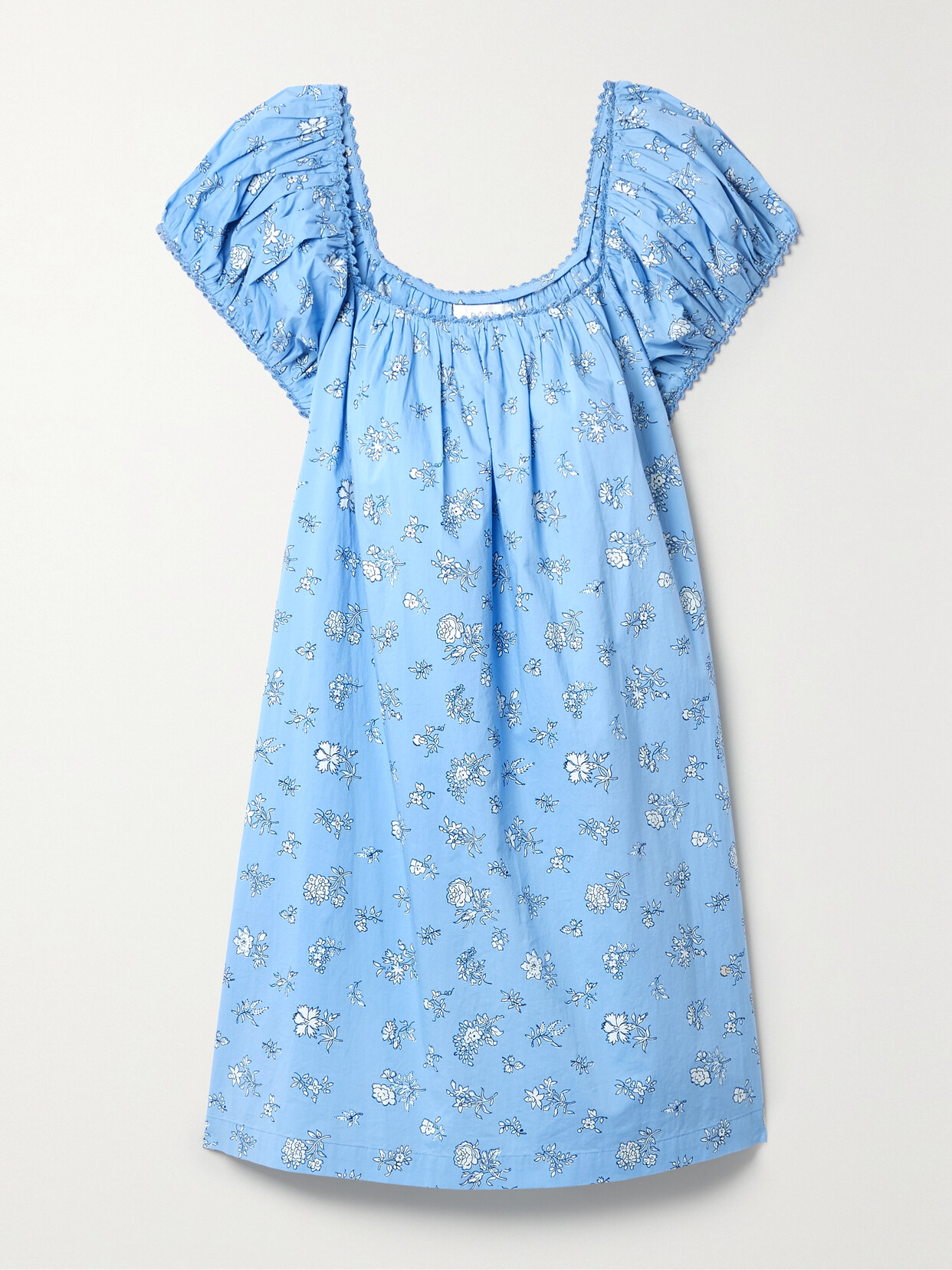 DÔEN - + Net Sustain Julie Floral-print Organic Cotton-poplin Mini Dress - Blue