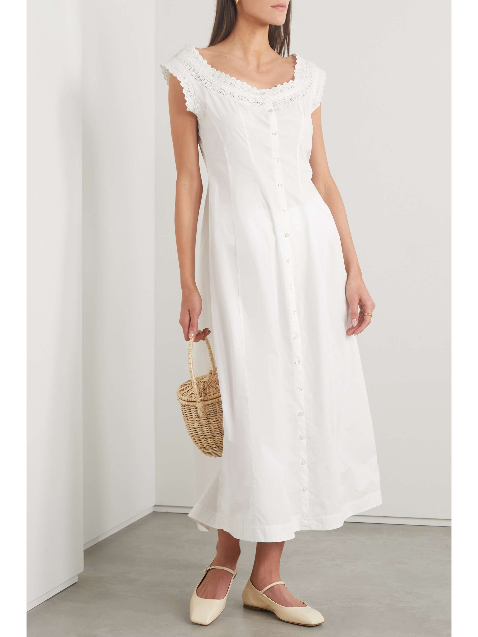 DÔEN Anneau broderie anglaise organic cotton-poplin midi dress