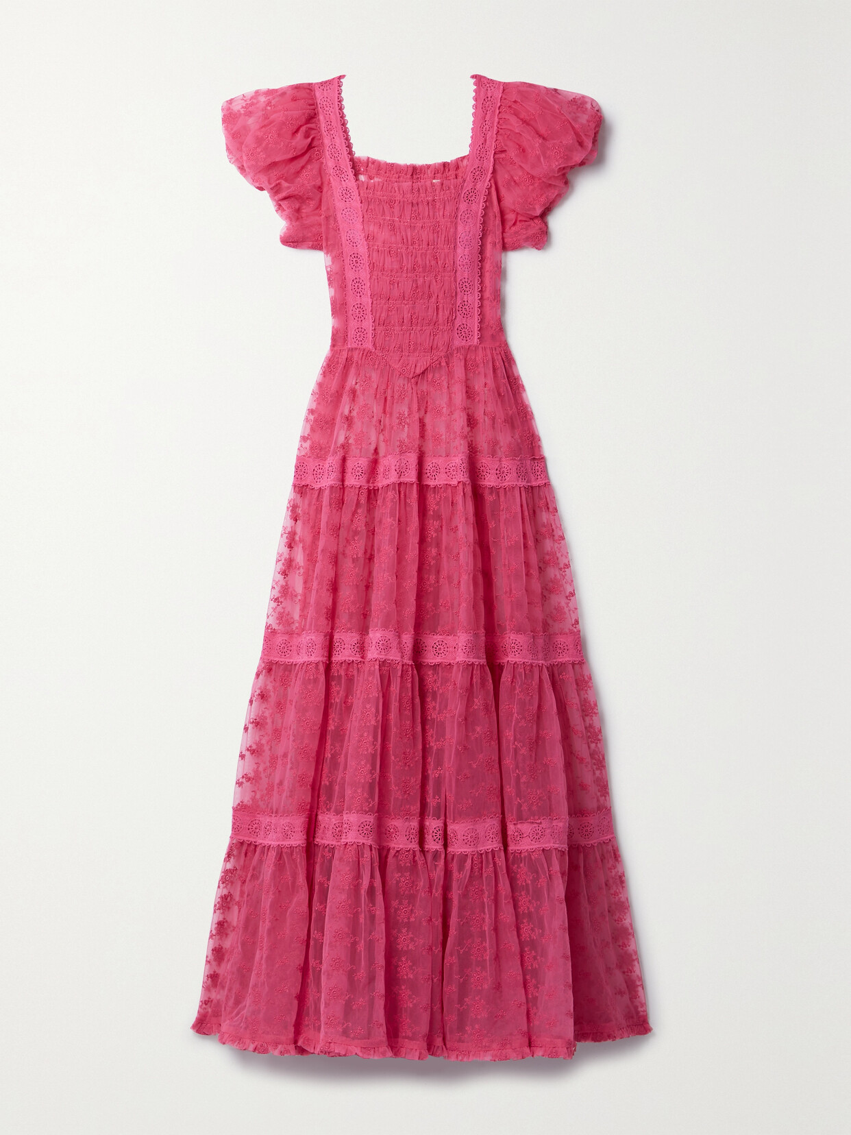 DÔEN - Nadette Lace-trimmed Embroidered Tulle Maxi Dress - Pink