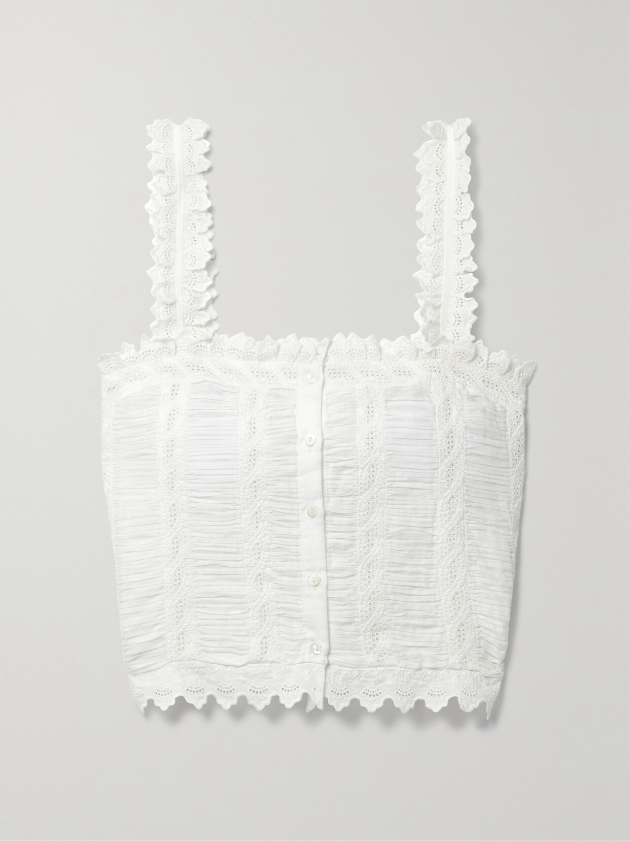 DÔEN - + Net Sustain Ari Broderie Anglaise And Ruched Organic Cotton-voile Top - White