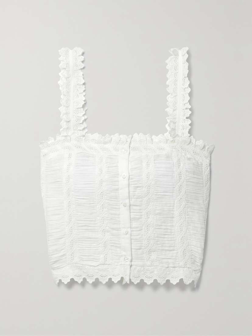 DÔEN + Net Sustain Ari Broderie Anglaise And Ruched Organic Cotton-voile Top