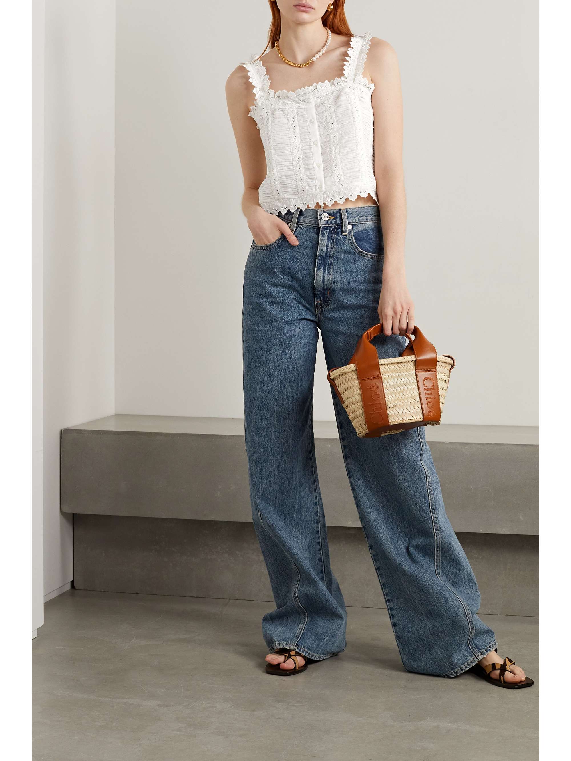 DÔEN Ari broderie anglaise and ruched organic cotton-voile top