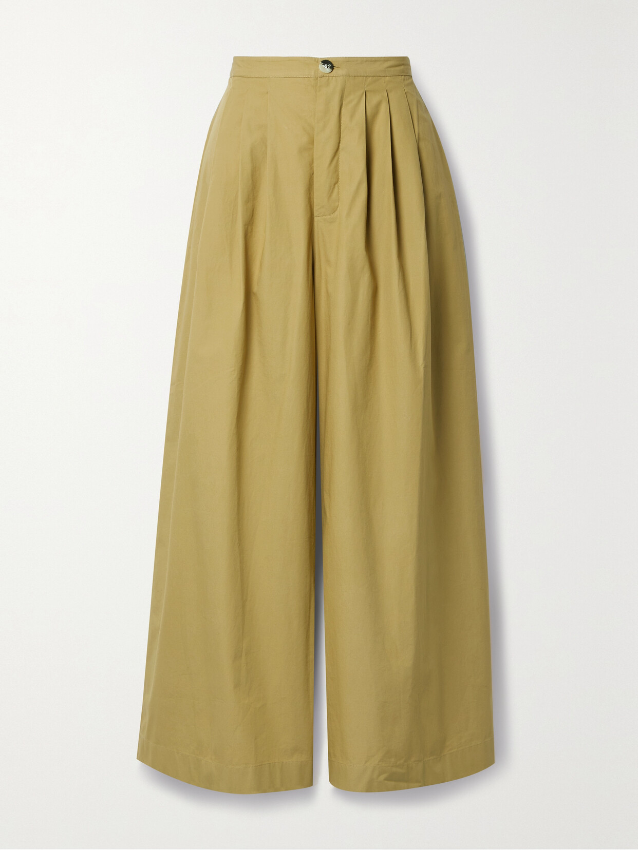 DÔEN - Valentin Pleated Cotton-poplin Wide-leg Pants - Green