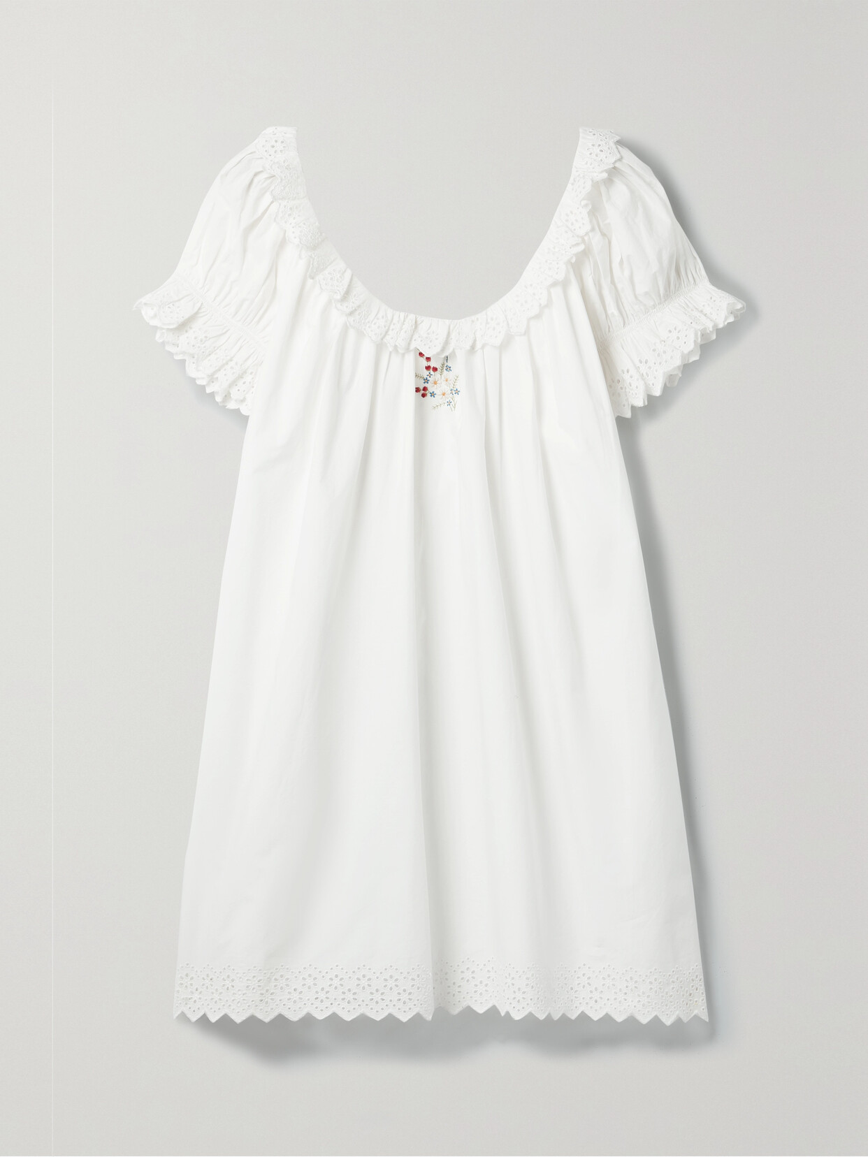 DÔEN - + Net Sustain Musette Embroidered Broderie Anglaise Organic Cotton-poplin Mini Dress - White