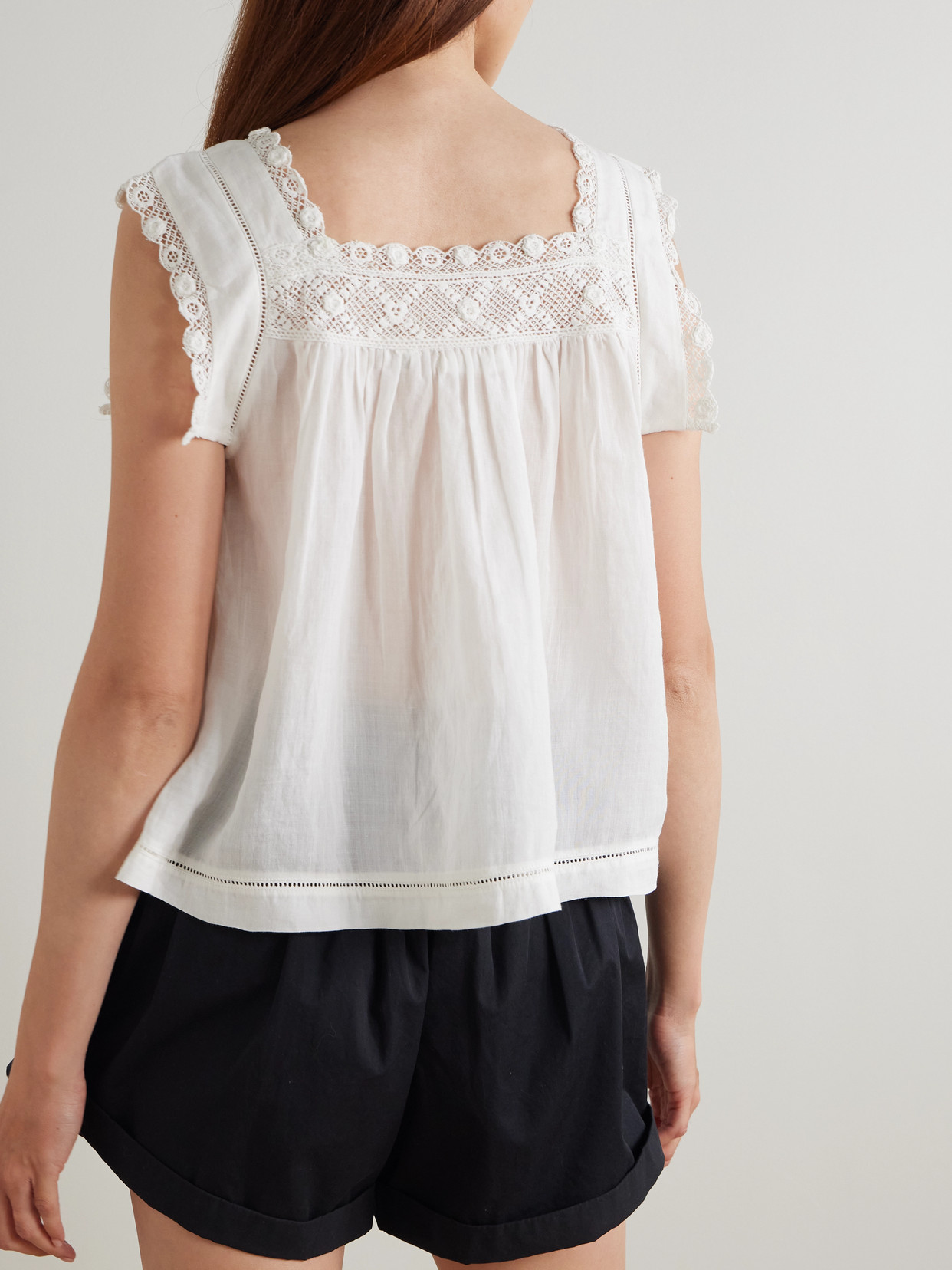 Shop Doen Aphra Crochet-trimmed Ramie Top In White