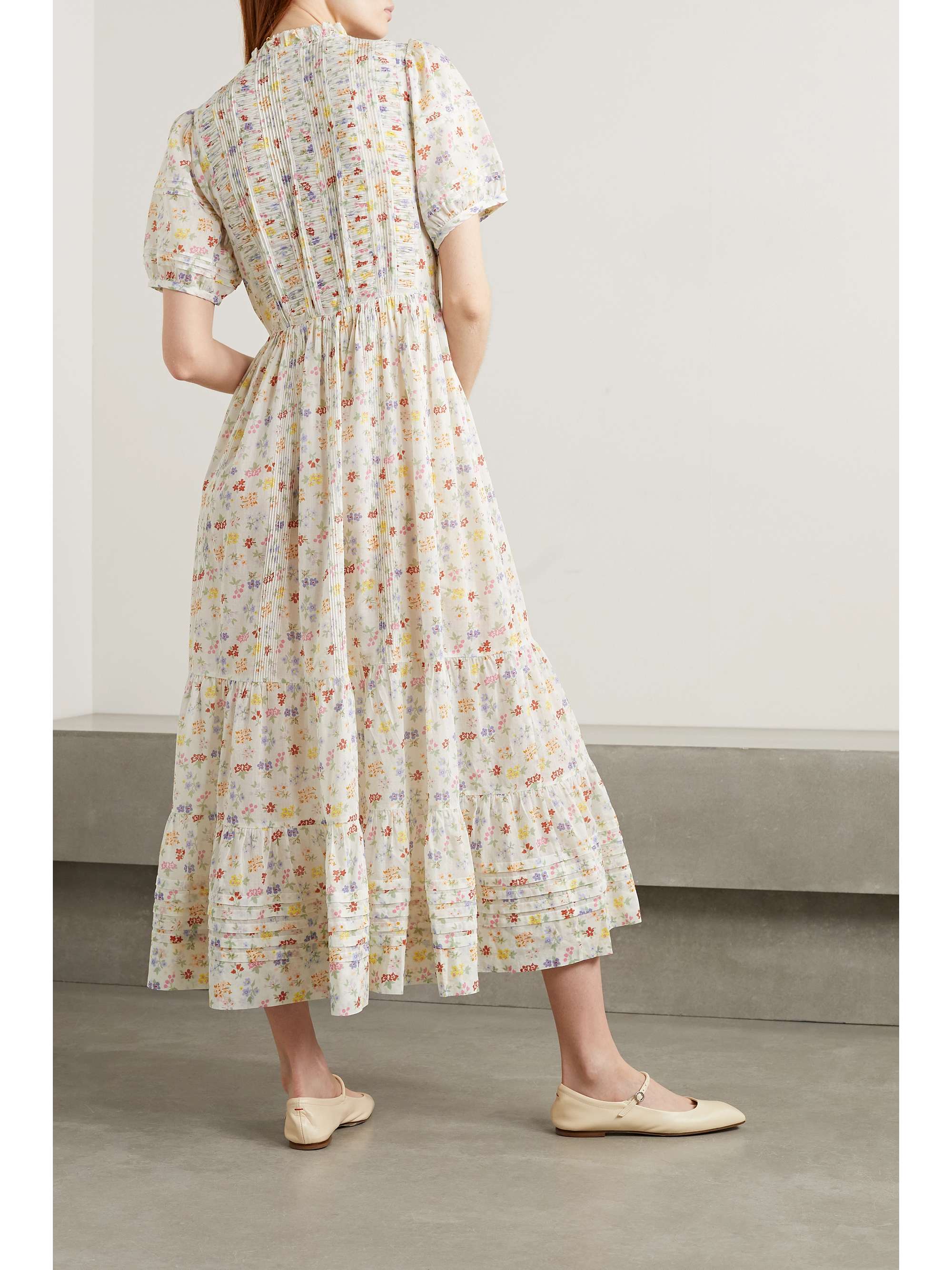 DÔEN Hathaway pintucked floral-print organic cotton-voile midi dress