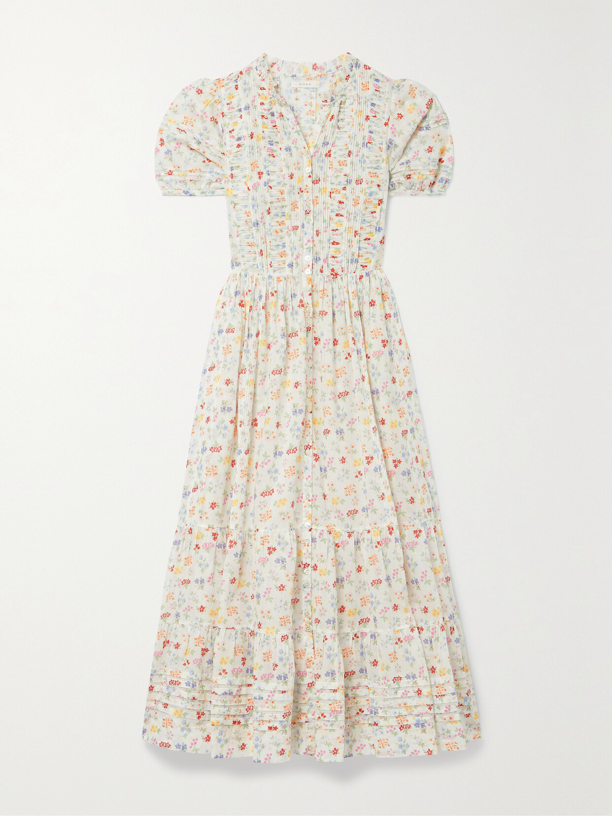 DÔEN - + Net Sustain Hathaway Pintucked Floral-print Organic Cotton-voile Midi Dress - White