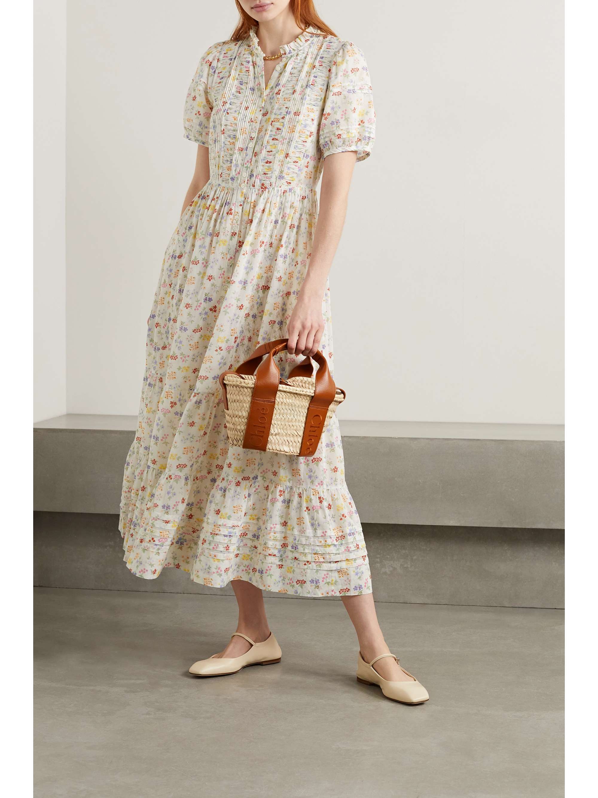 DÔEN Hathaway pintucked floral-print organic cotton-voile midi dress