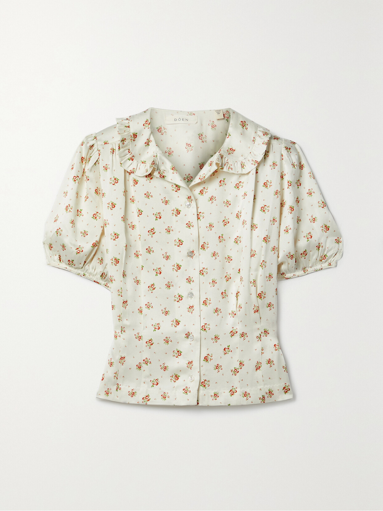 DÔEN - Bel Ruffled Floral-print Silk-charmeuse Blouse - Cream