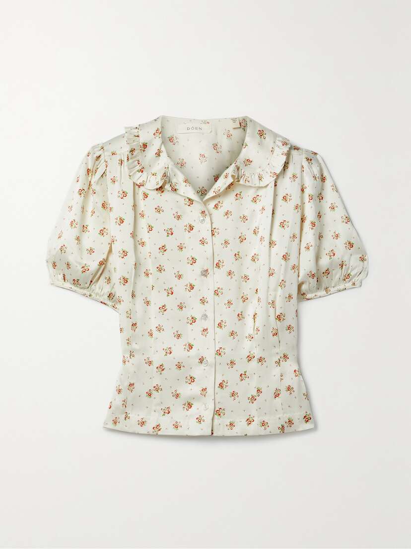 DÔEN Bel Ruffled Floral-print Silk-charmeuse Blouse - x large