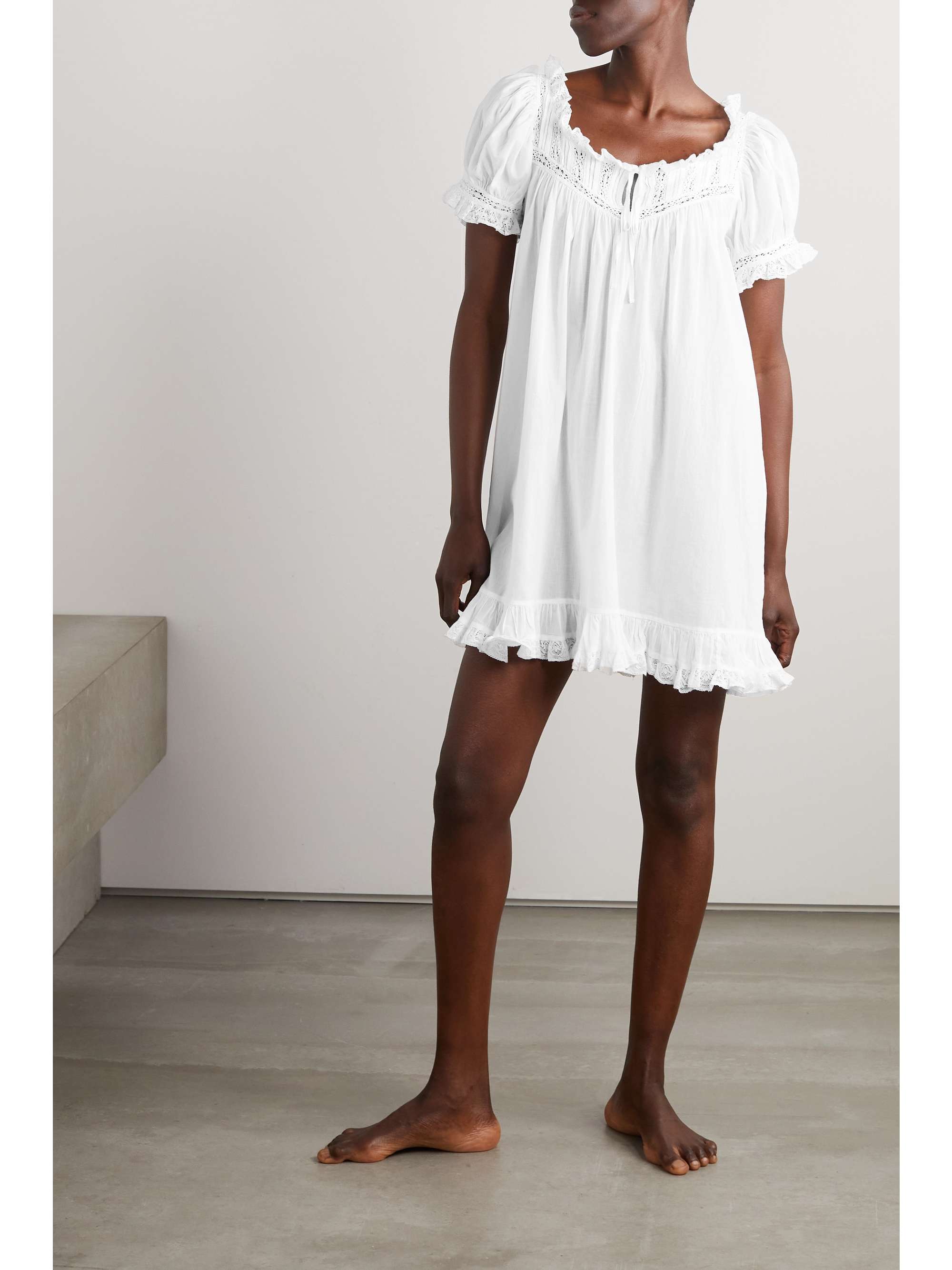DÔEN Ainsley crochet-trimmed ruffled organic cotton-voile mini dress