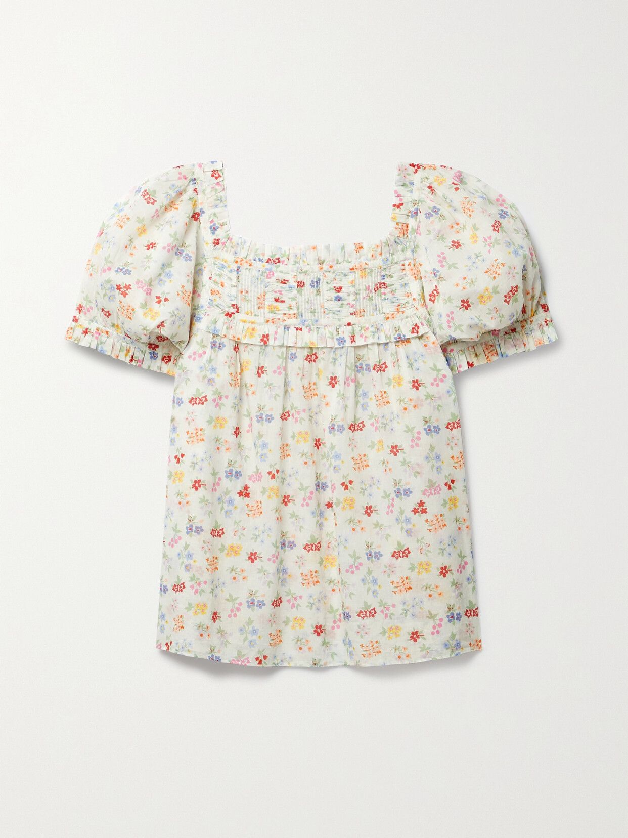 DÔEN - + Net Sustain Frances Ruffled Floral-print Organic Cotton-voile Top - White