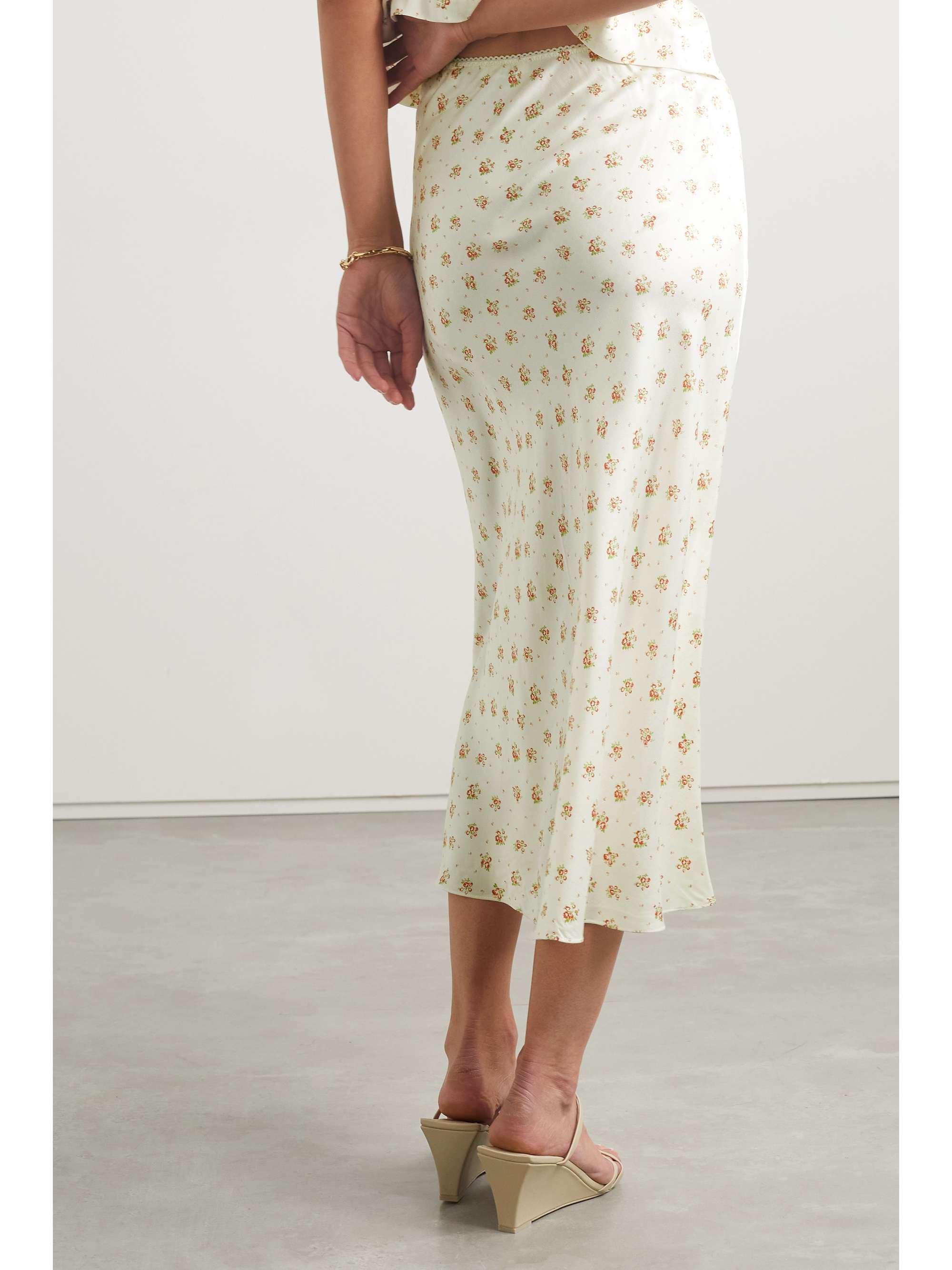 DÔEN Elowen floral-print silk-charmeuse midi skirt