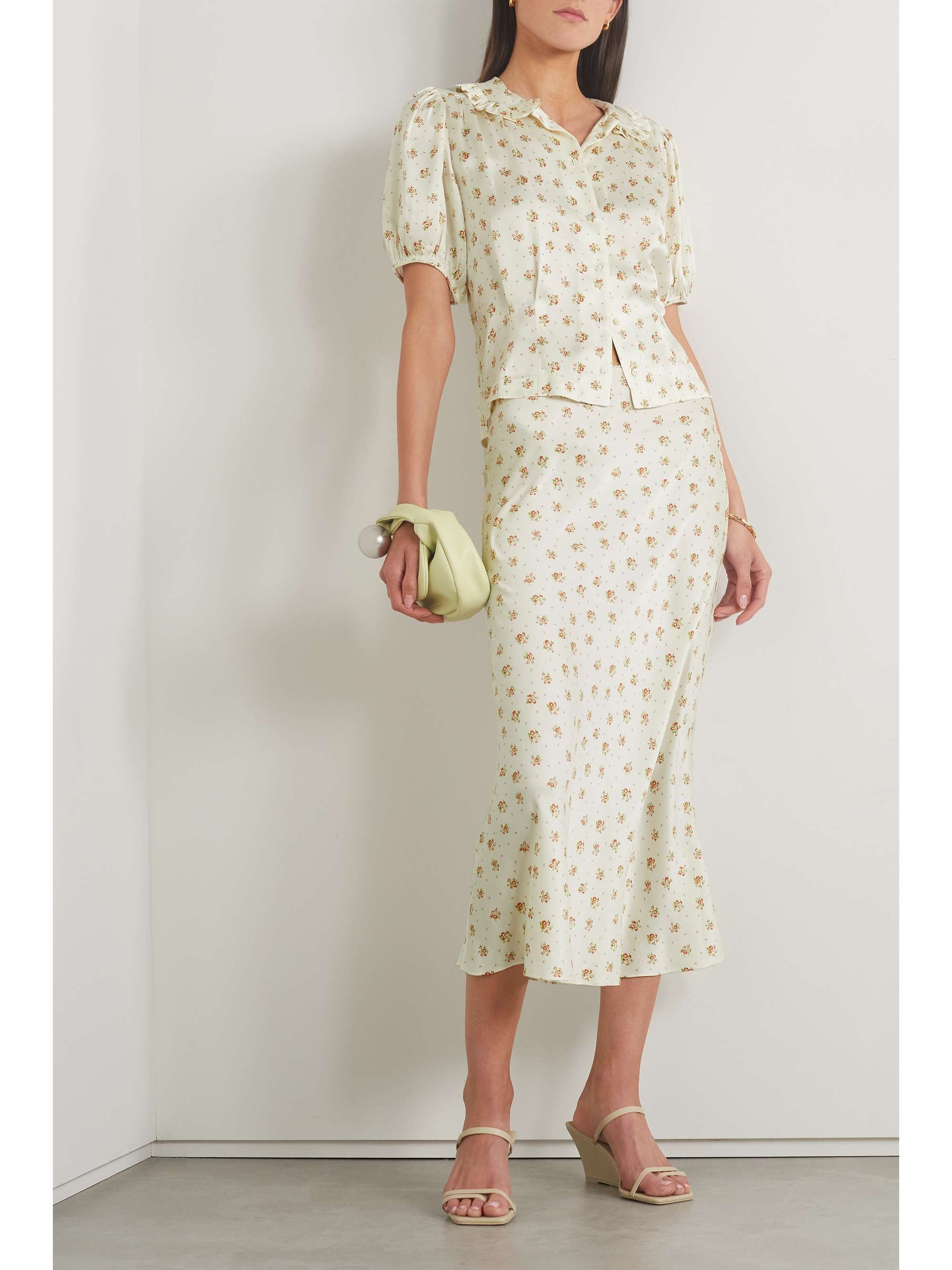 DÔEN Elowen floral-print silk-charmeuse midi skirt