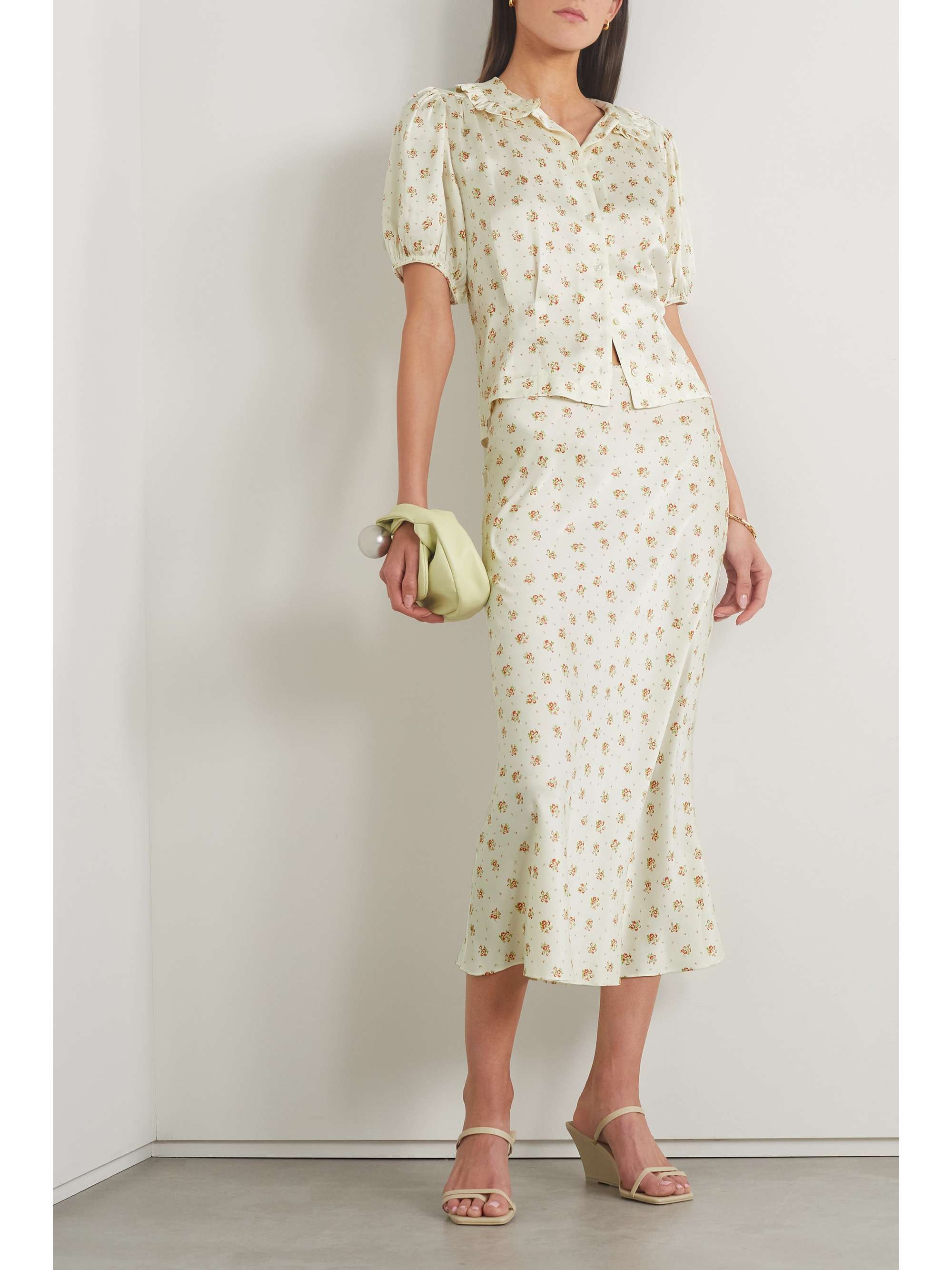 DÔEN Elowen floral-print silk-charmeuse midi skirt | NET-A-PORTER