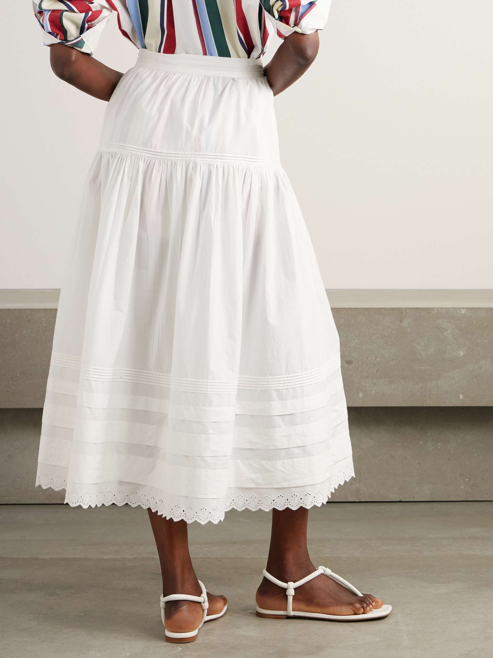 DÔEN Sebastiane broderie anglaise-trimmed organic cotton-poplin midi skirt
