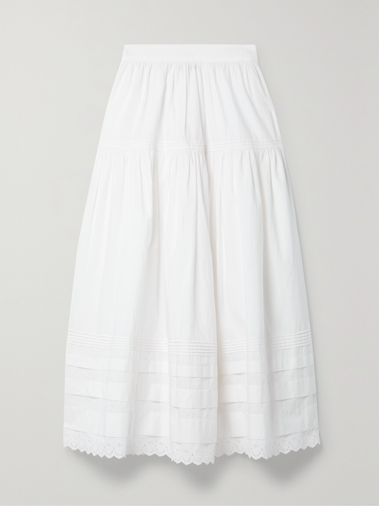 Doen Sebastiane Broderie Anglaise-trimmed Organic Cotton-poplin Midi Skirt In White