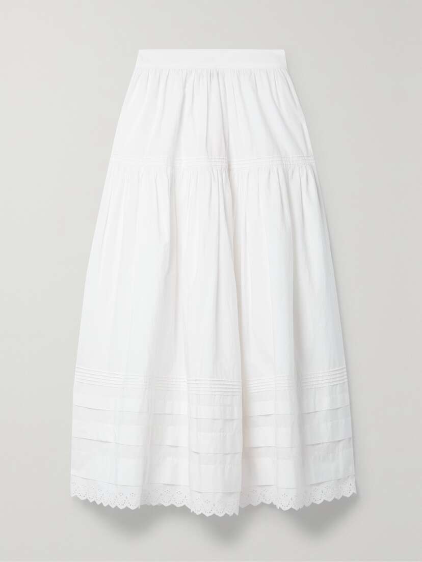DÔEN Sebastiane Broderie Anglaise-trimmed Organic Cotton-poplin Midi Skirt