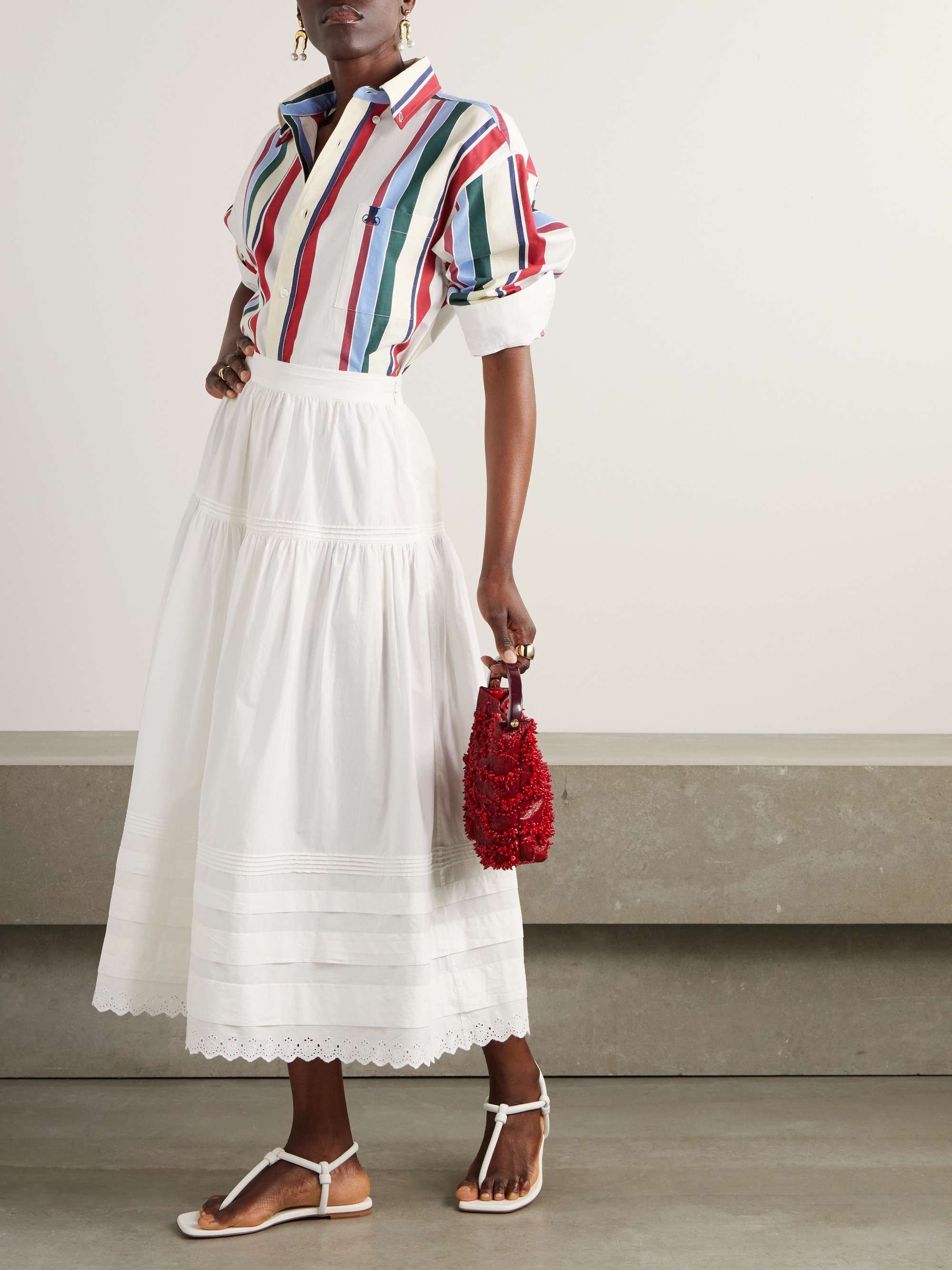DÔEN Sebastiane broderie anglaise-trimmed organic cotton-poplin midi skirt