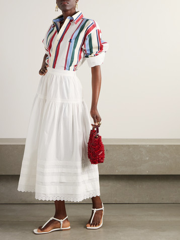 Dôen Sebastiane broderie anglaise-trimmed organic cotton-poplin midi skirt