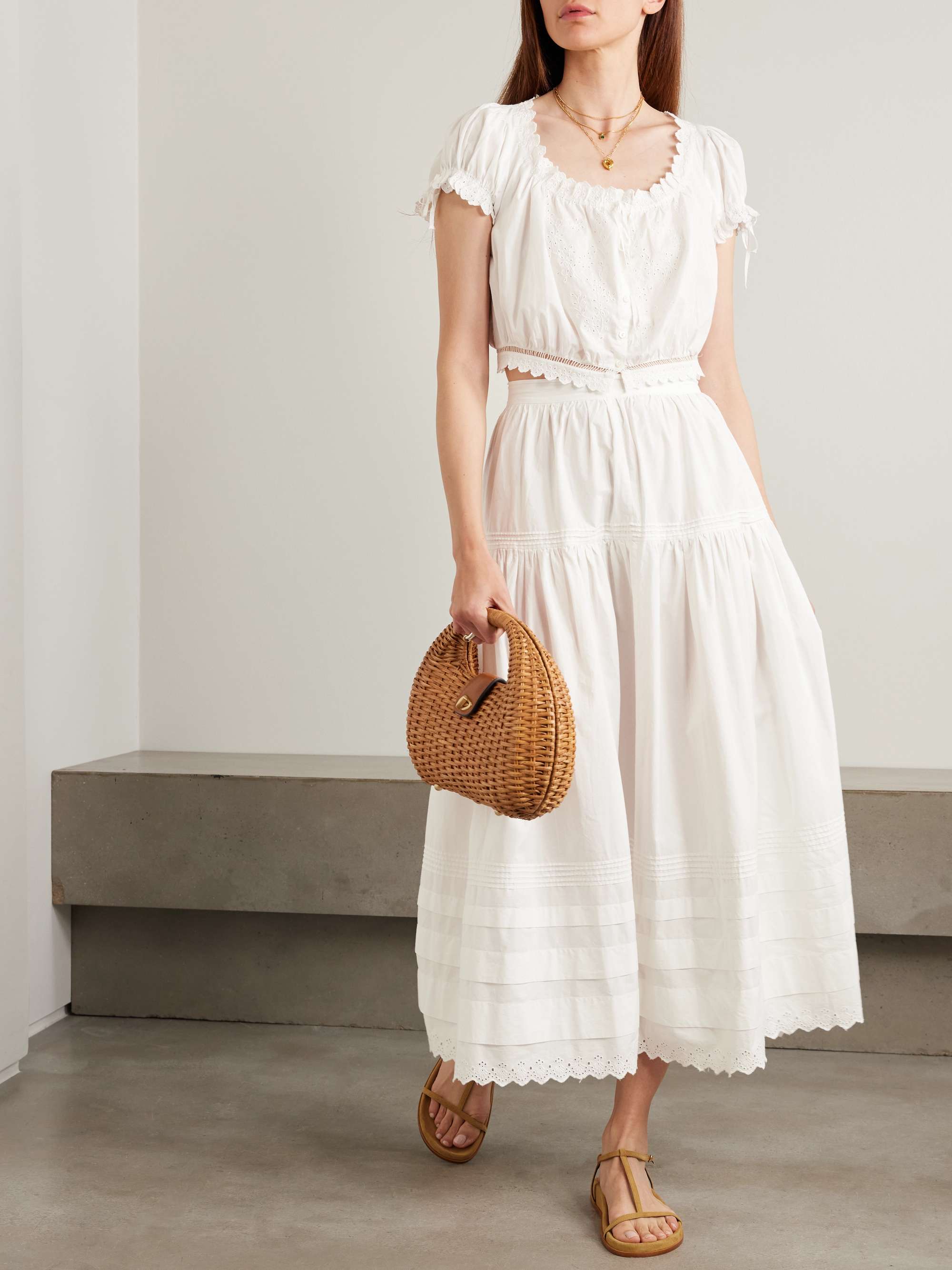 DÔEN Sebastiane broderie anglaise-trimmed organic cotton-poplin midi skirt