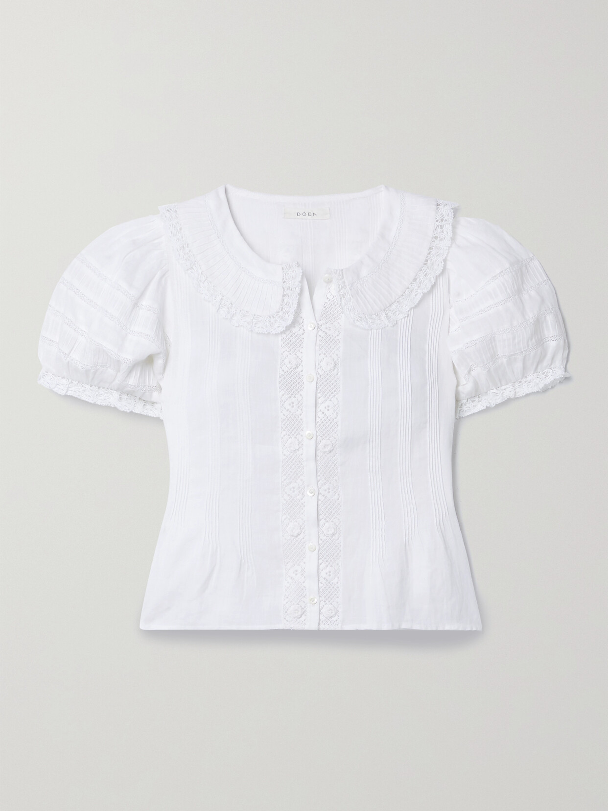 DOEN BERNADINE CROCHET-TRIMMED PINTUCKED RAMIE TOP