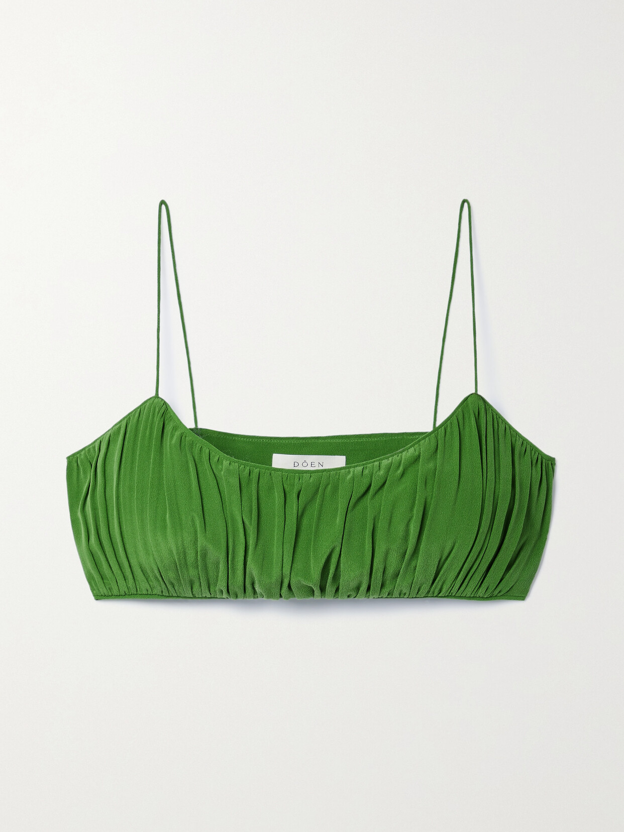 DÔEN - Amora Cropped Gathered Silk Crepe De Chine Top - Green