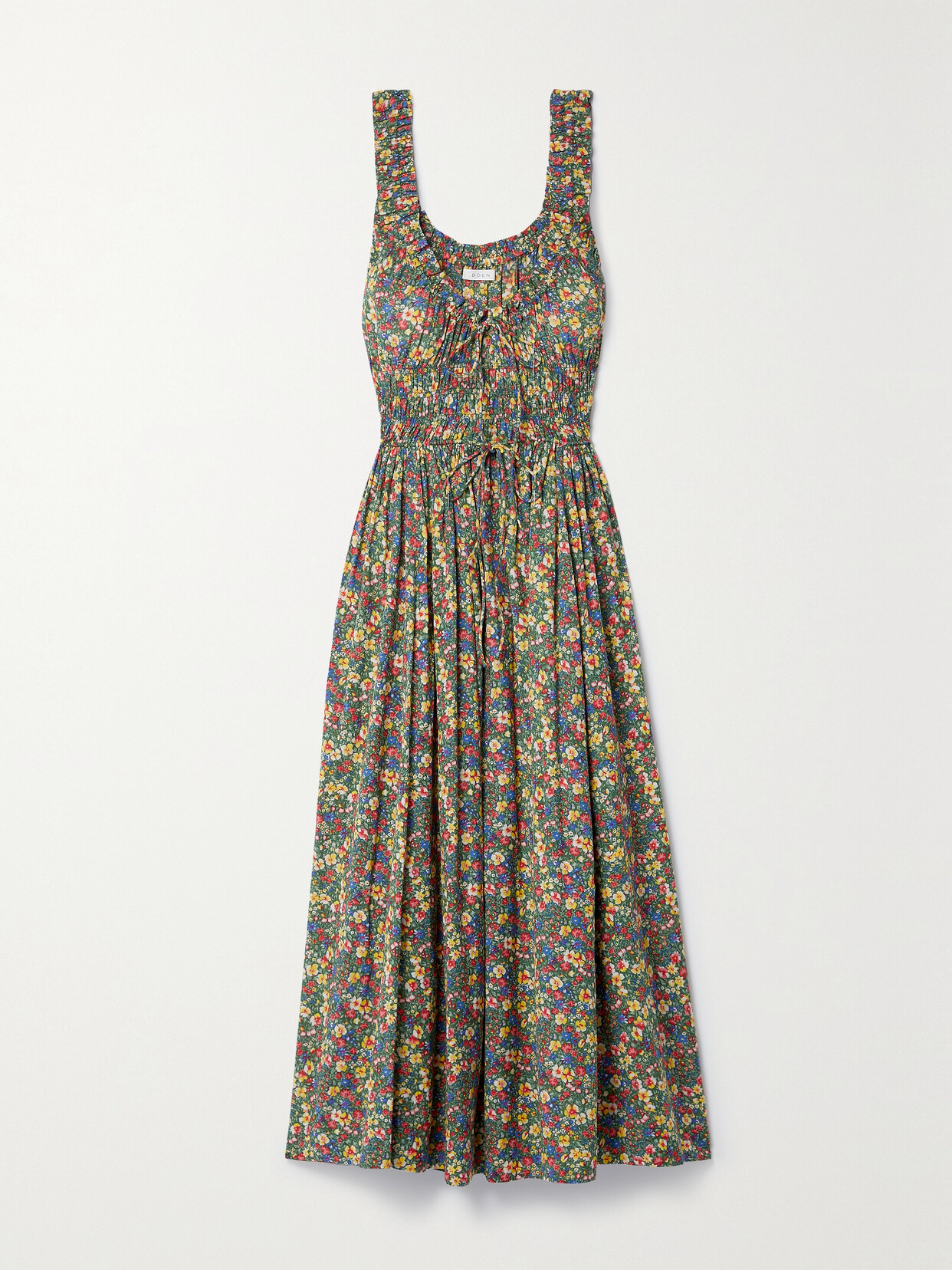 DÔEN - + Net Sustain Emmaretta Shirred Floral-print Organic Cotton-blend Voile Midi Dress - Blue