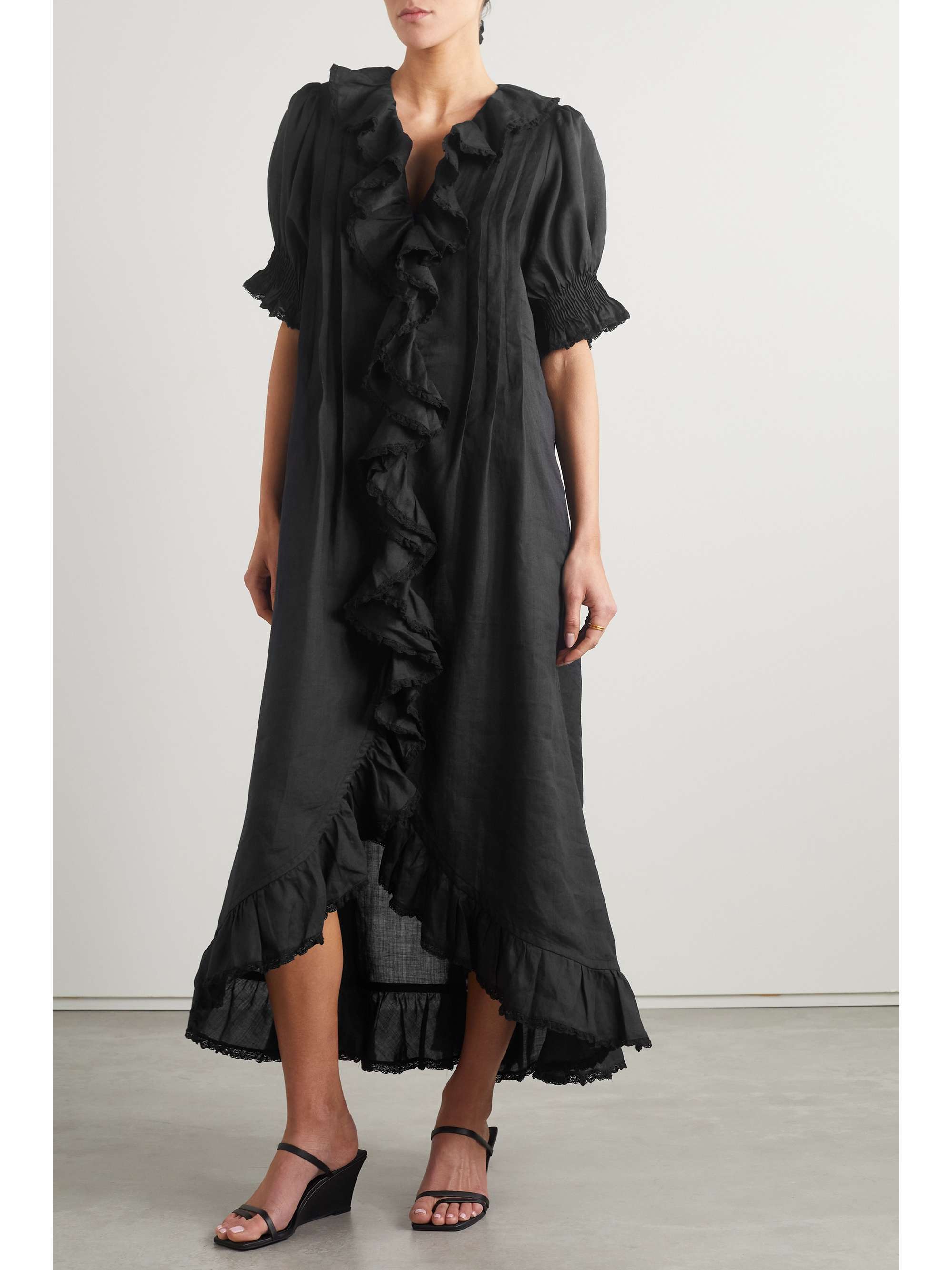 DÔEN Nanou belted ruffled ramie midi dress | NET-A-PORTER