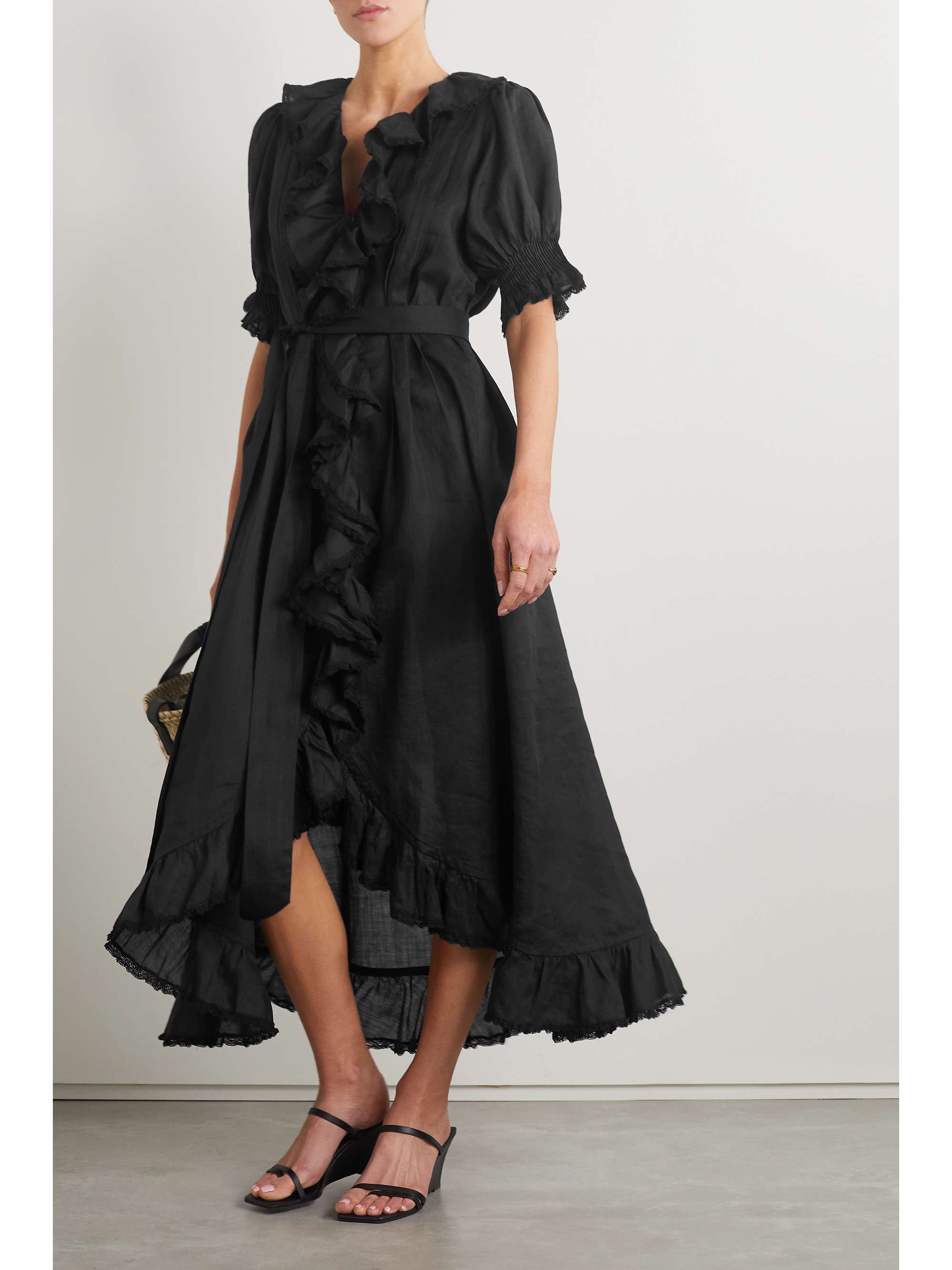 Belted online ruffle dress