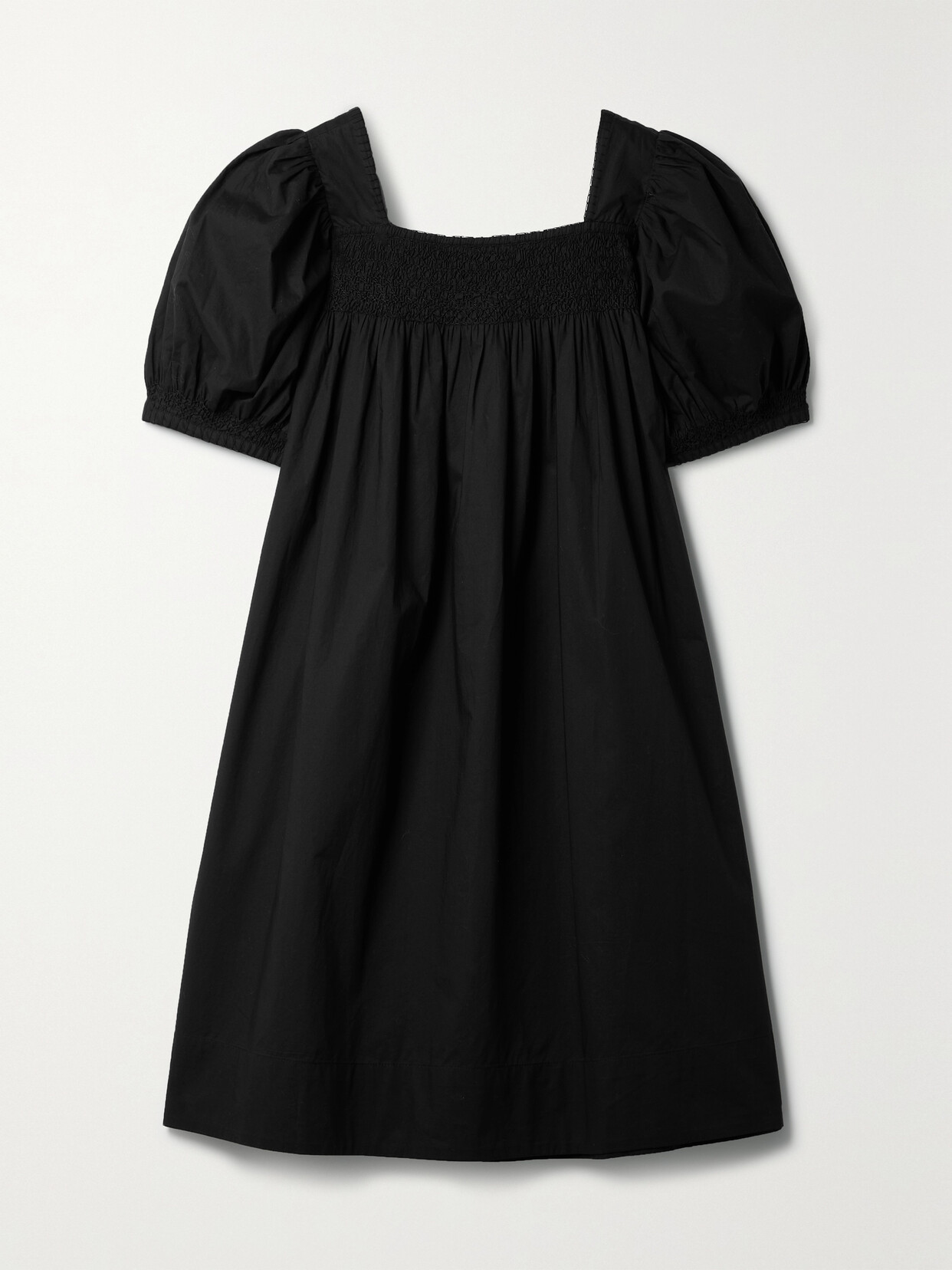 DÔEN - + Net Sustain Earhart Smocked Organic Cotton-poplin Mini Dress - Black