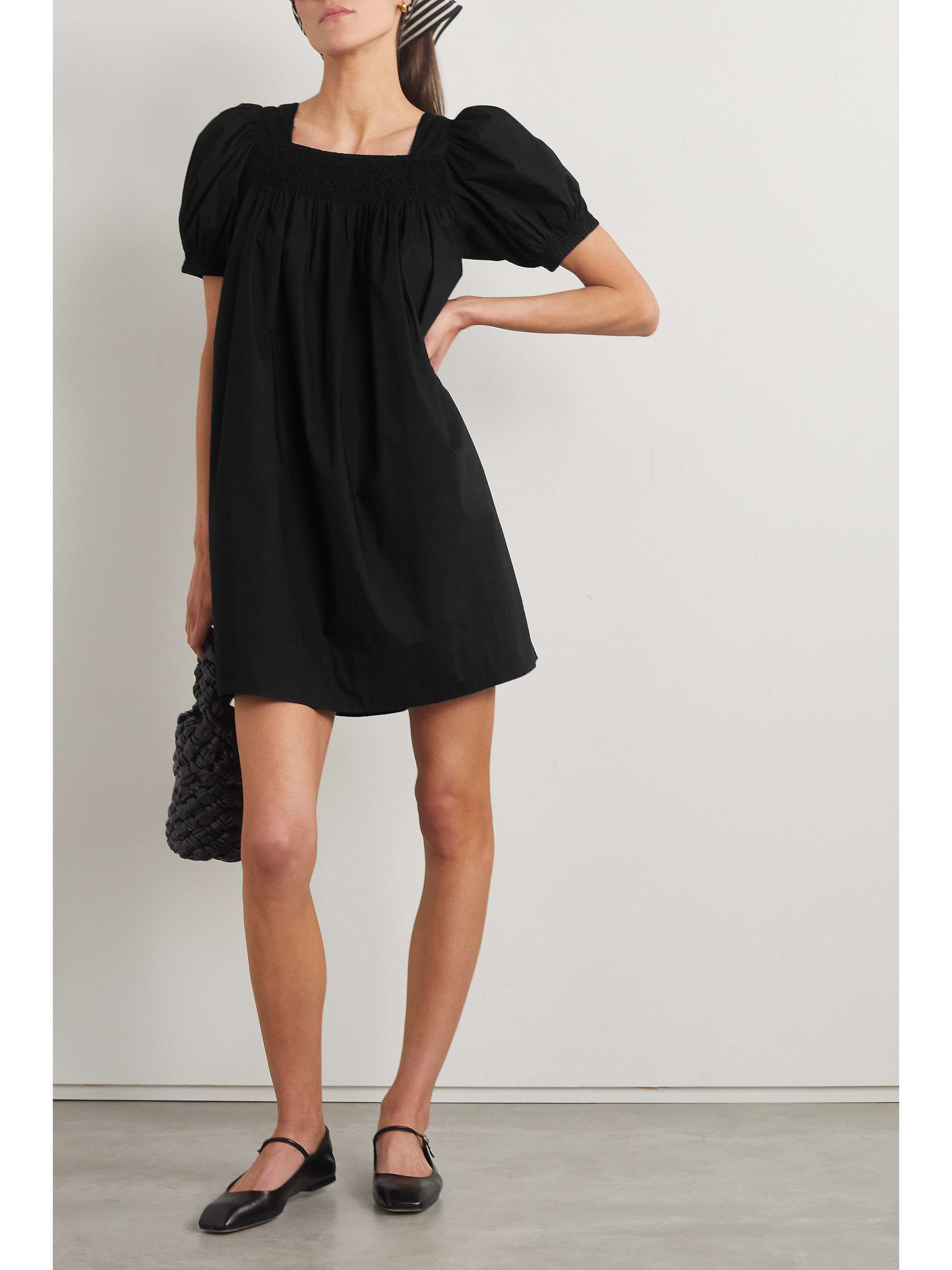 DÔEN Earhart smocked organic cotton-poplin mini dress