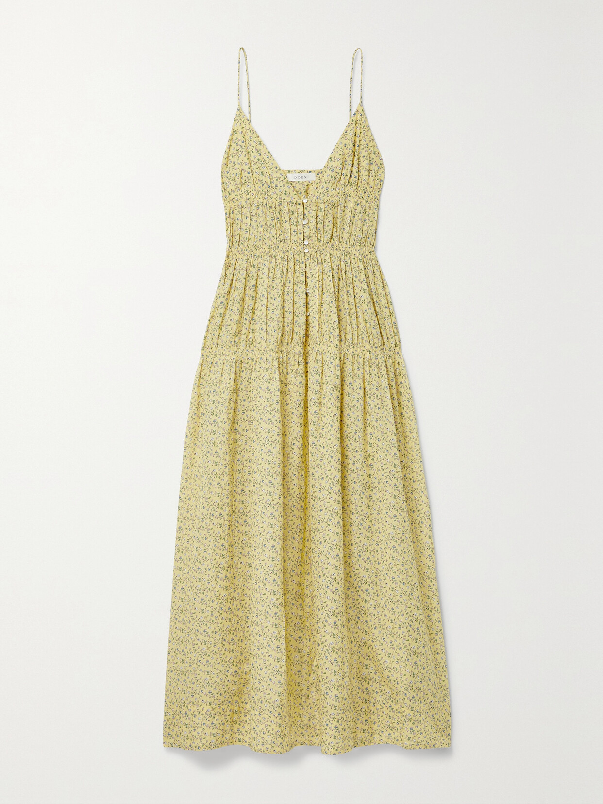 DÔEN - + Net Sustain Irina Gathered Floral-print Organic Cotton Midi Dress - Yellow