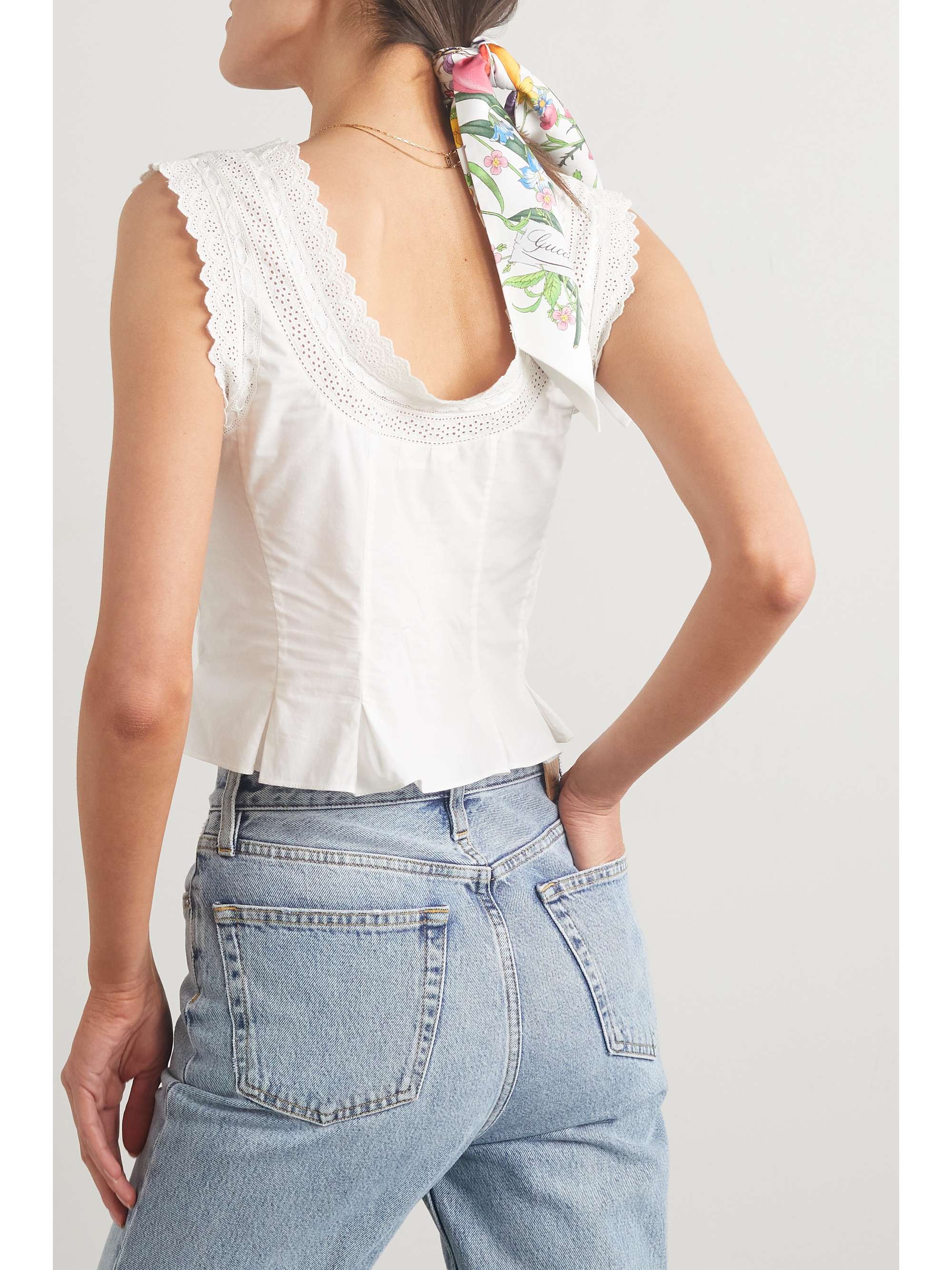 DÔEN Alana cropped broderie anglaise organic cotton-poplin tank