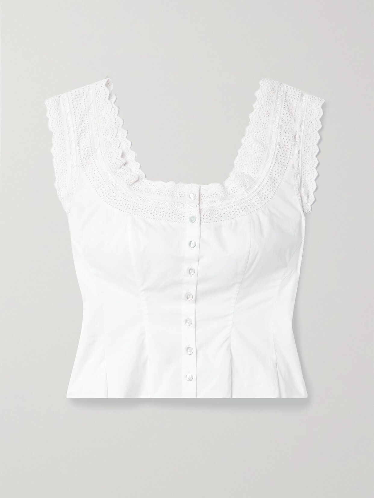 DÔEN - + Net Sustain Alana Cropped Broderie Anglaise Organic Cotton-poplin Tank - White