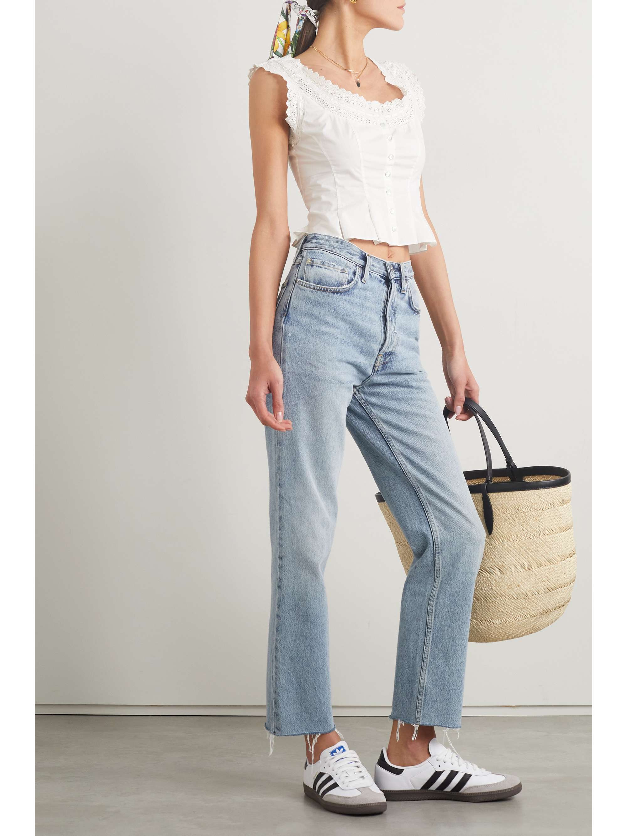 DÔEN Alana cropped broderie anglaise organic cotton-poplin tank