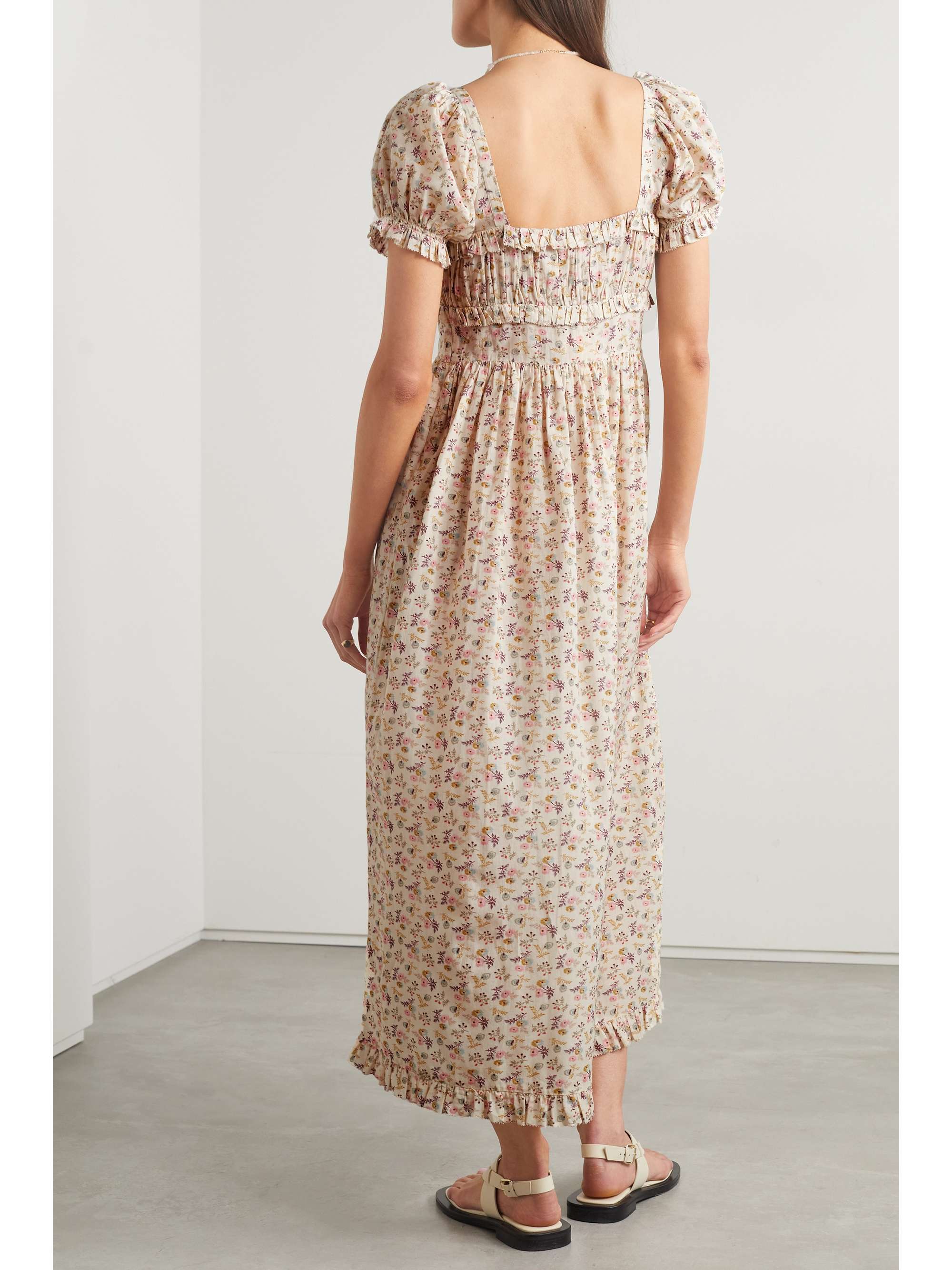 DÔEN Gia ruffled floral-print organic cotton-blend voile midi dress