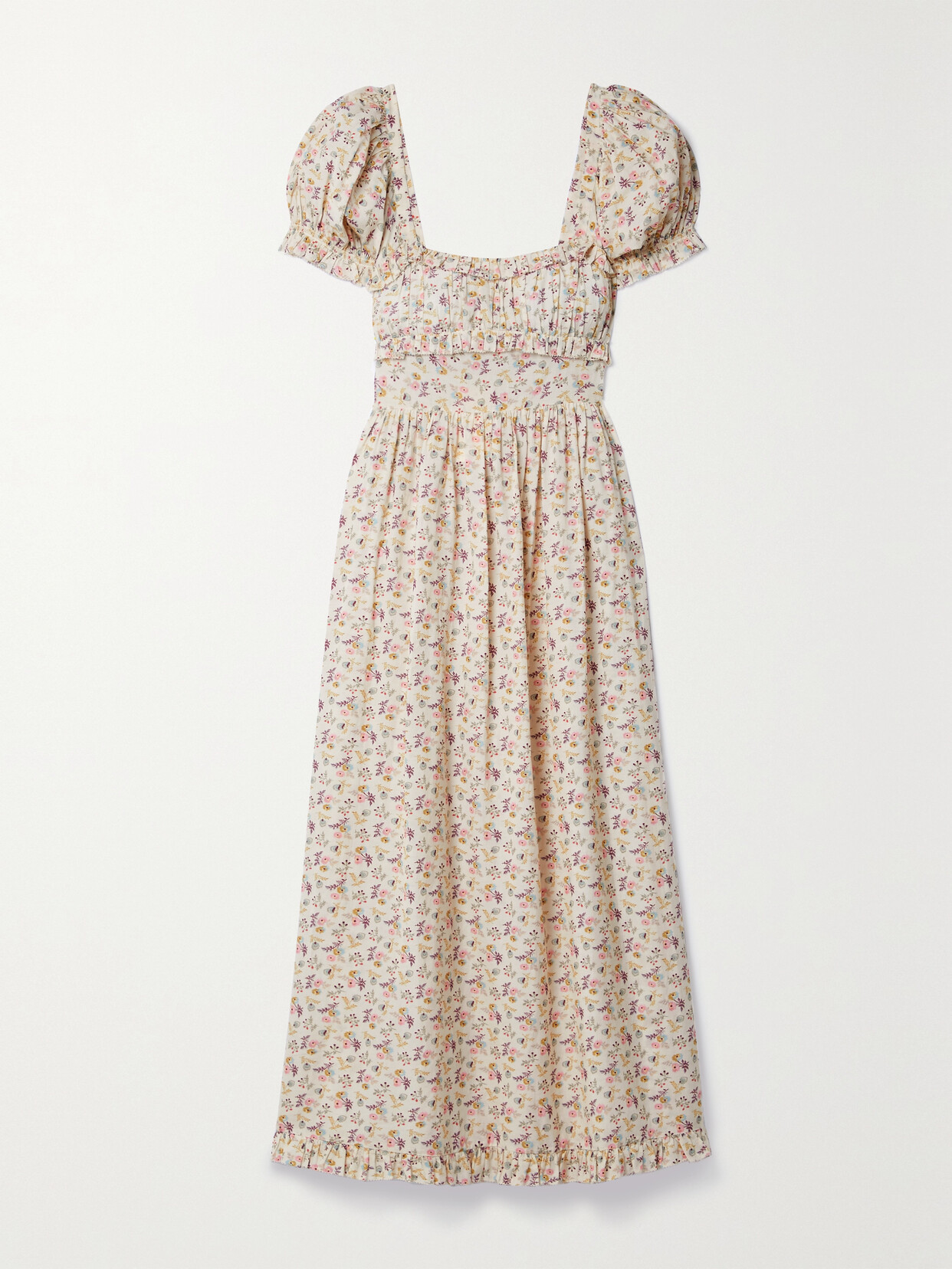 DÔEN - + Net Sustain Gia Ruffled Floral-print Organic Cotton-blend Voile Midi Dress - Off-white