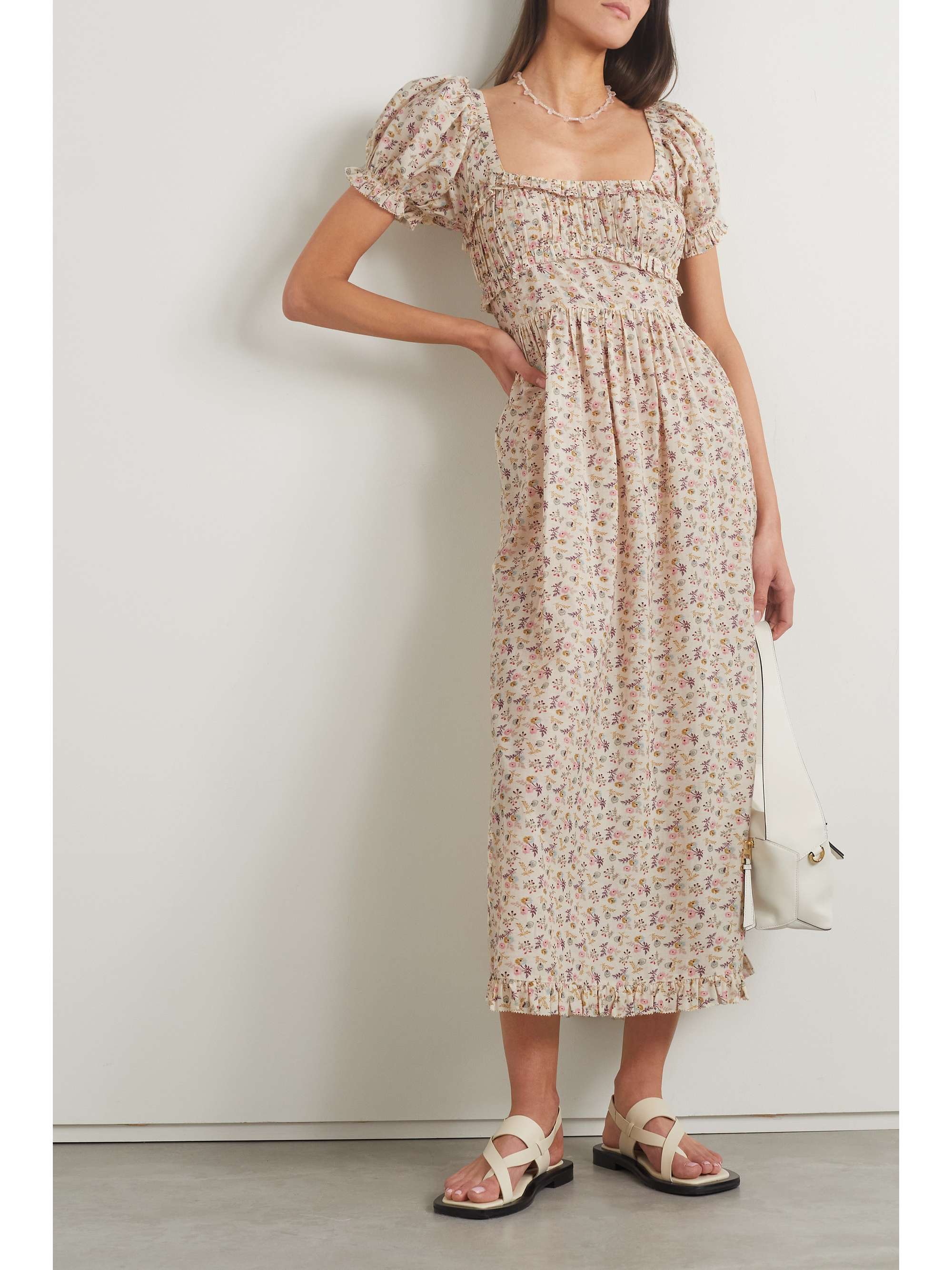 DÔEN Gia ruffled floral-print organic cotton-blend voile midi dress