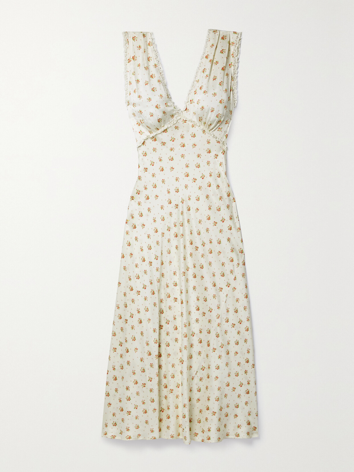 DÔEN - Tahlia Lace-trimmed Floral-print Silk-charmeuse Midi Dress - Cream